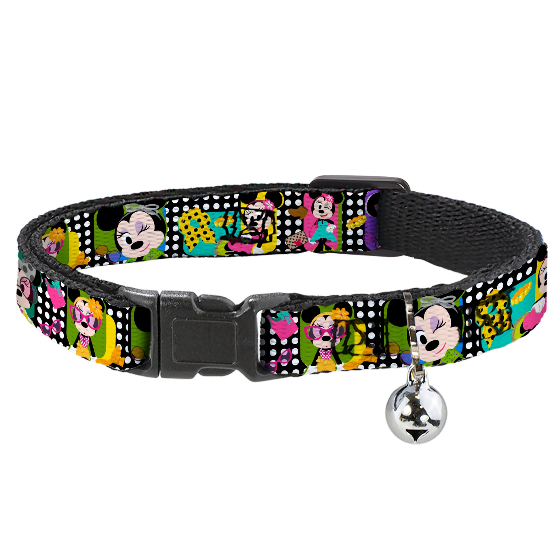 Cat Collar Breakaway - Mini Minnie Fashion Poses Polka Dot Black White Multi Color Breakaway Cat Collars Disney