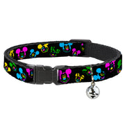 Cat Collar Breakaway - Mickey Mouse Expressions Scattered Black Multi Neon Breakaway Cat Collars Disney