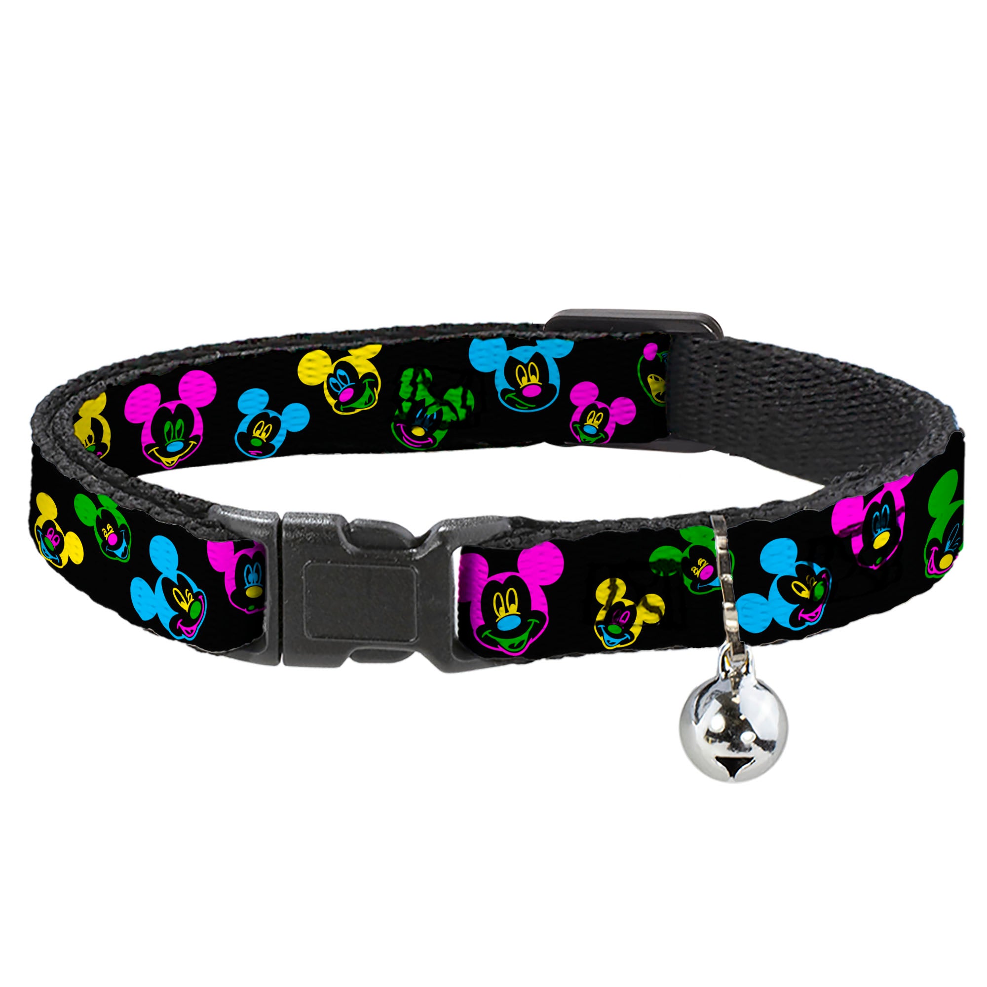 Cat Collar Breakaway - Mickey Mouse Expressions Scattered Black Multi Neon Breakaway Cat Collars Disney