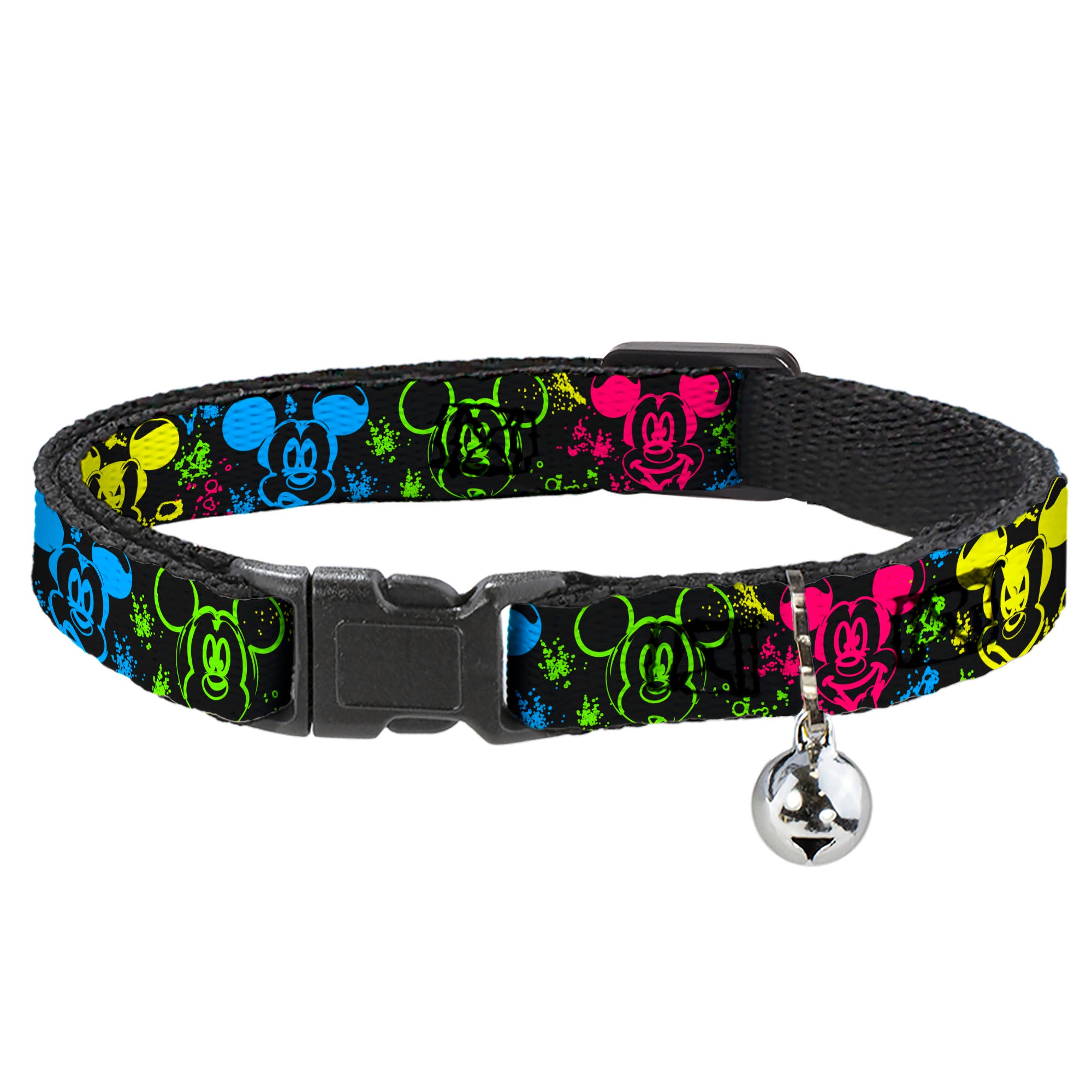 Cat Collar Breakaway - Mickey Expressions Paint Splatter Black Multi Neon Breakaway Cat Collars Disney