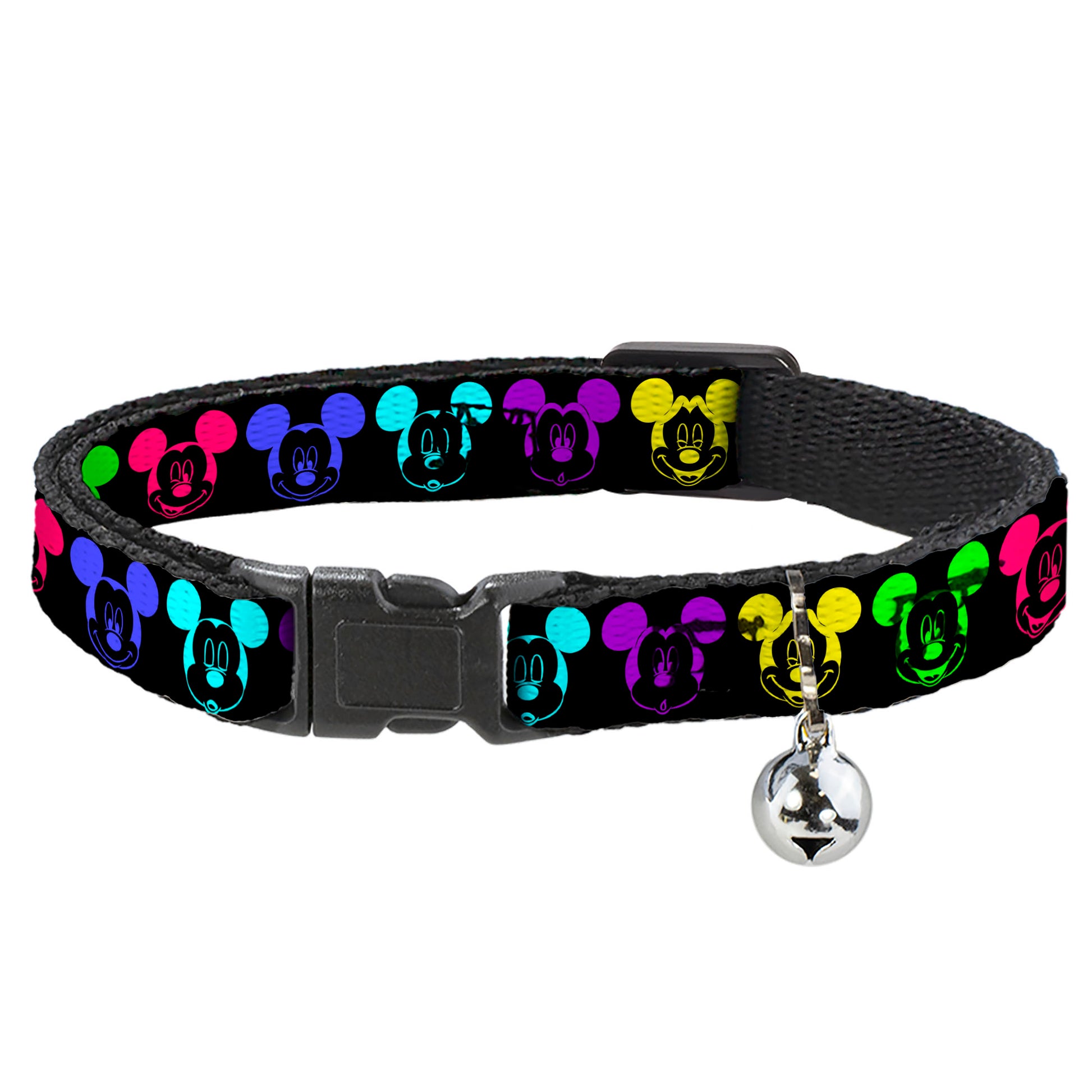 Cat Collar Breakaway - Mickey Expressions Black Multi Neon Breakaway Cat Collars Disney