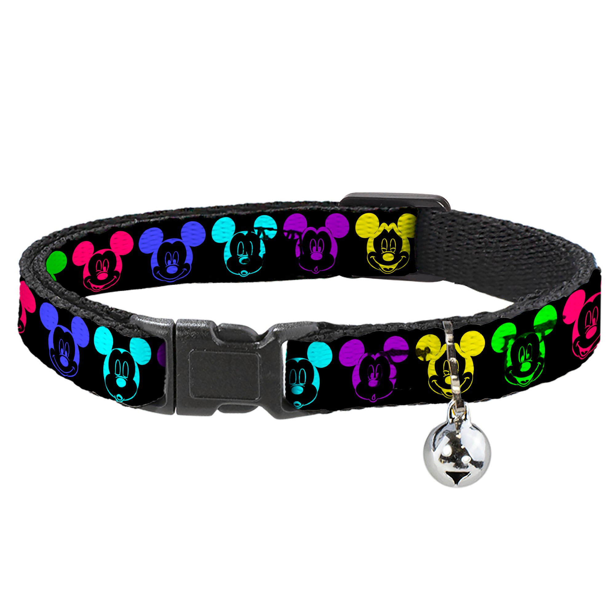 Cat Collar Breakaway - Mickey Expressions Black Multi Neon Breakaway Cat Collars Disney