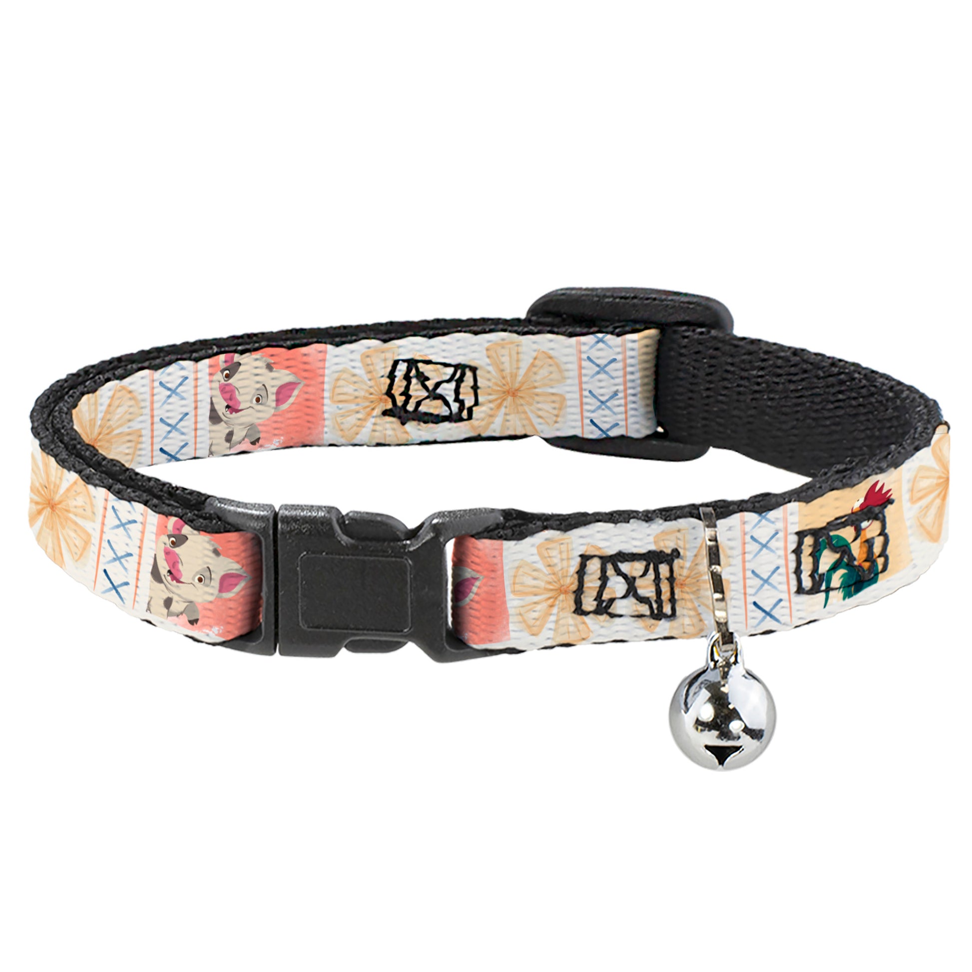 Breakaway Cat Collar with Bell - Moana Pua and Hei Hei Pose Blocks White/Multi Color Breakaway Cat Collars Disney