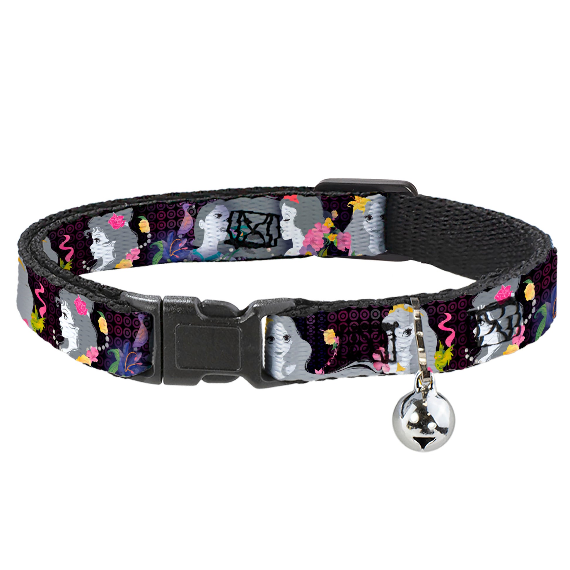 Cat Collar Breakaway - Princess Silhouettes Dots Black Purple Gray Multi Color Breakaway Cat Collars Disney