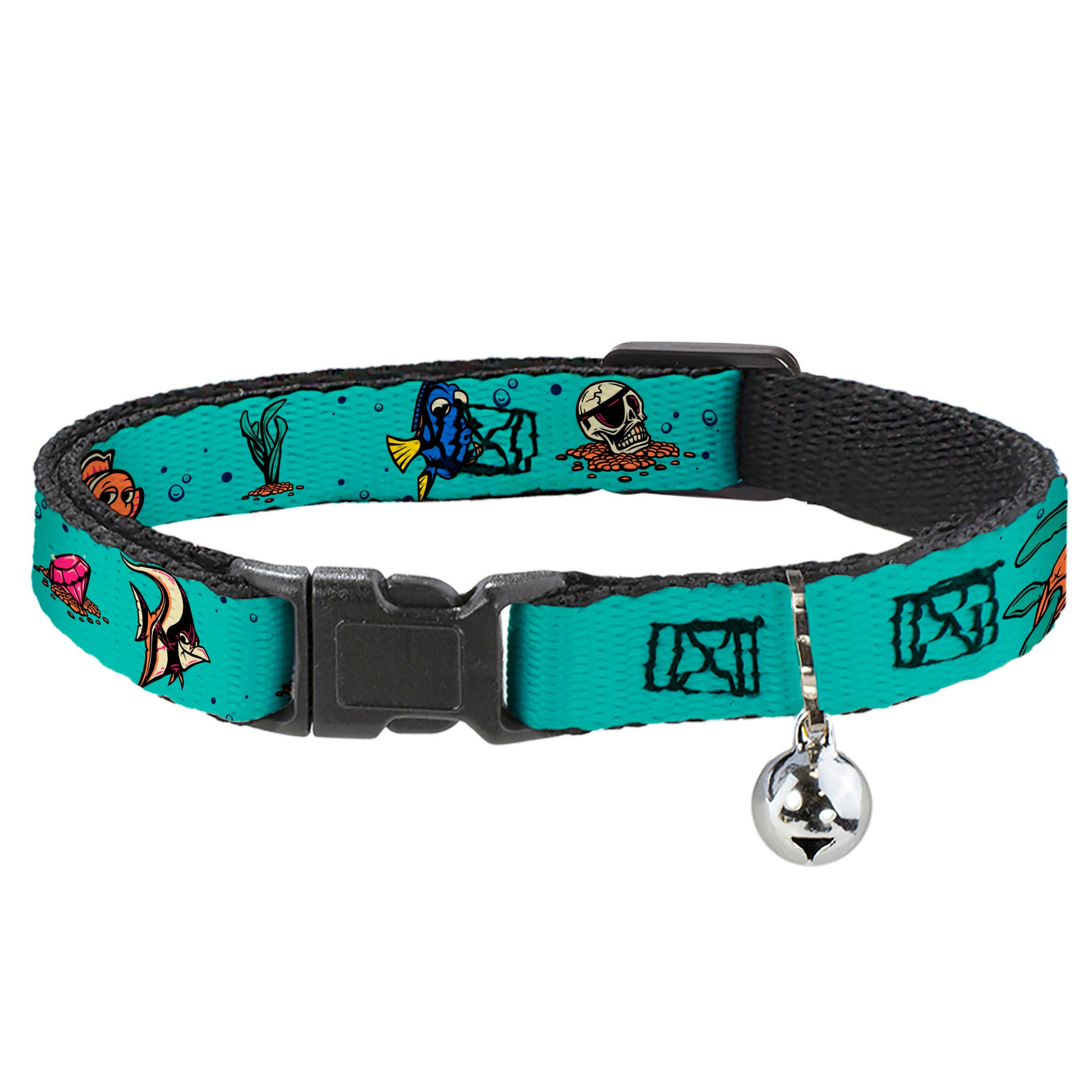 Breakaway Cat Collar with Bell - Finding Nemo Fish and Under Sea Treasures Aqua Blue Breakaway Cat Collars Disney