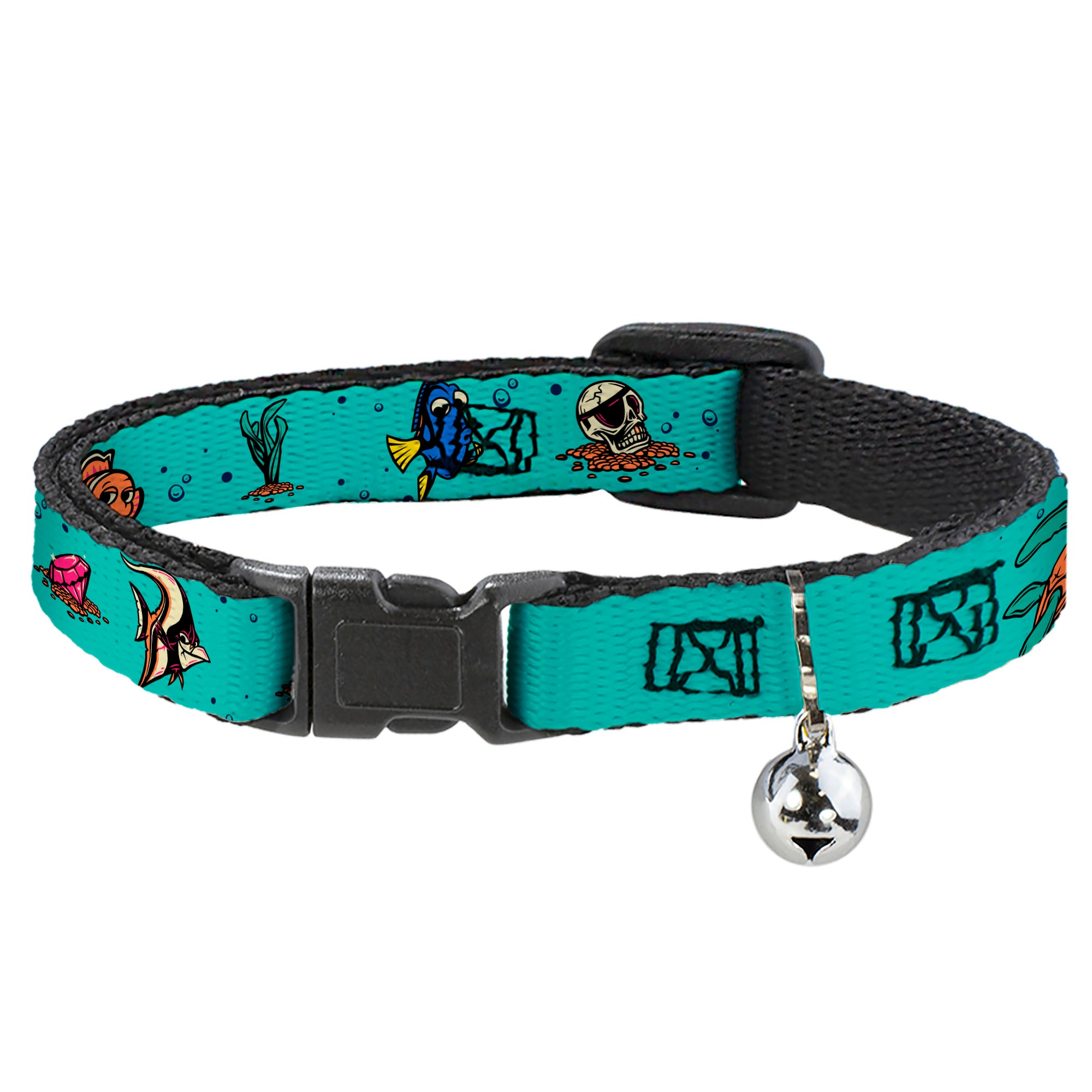 Breakaway Cat Collar with Bell - Finding Nemo Fish and Under Sea Treasures Aqua Blue Breakaway Cat Collars Disney