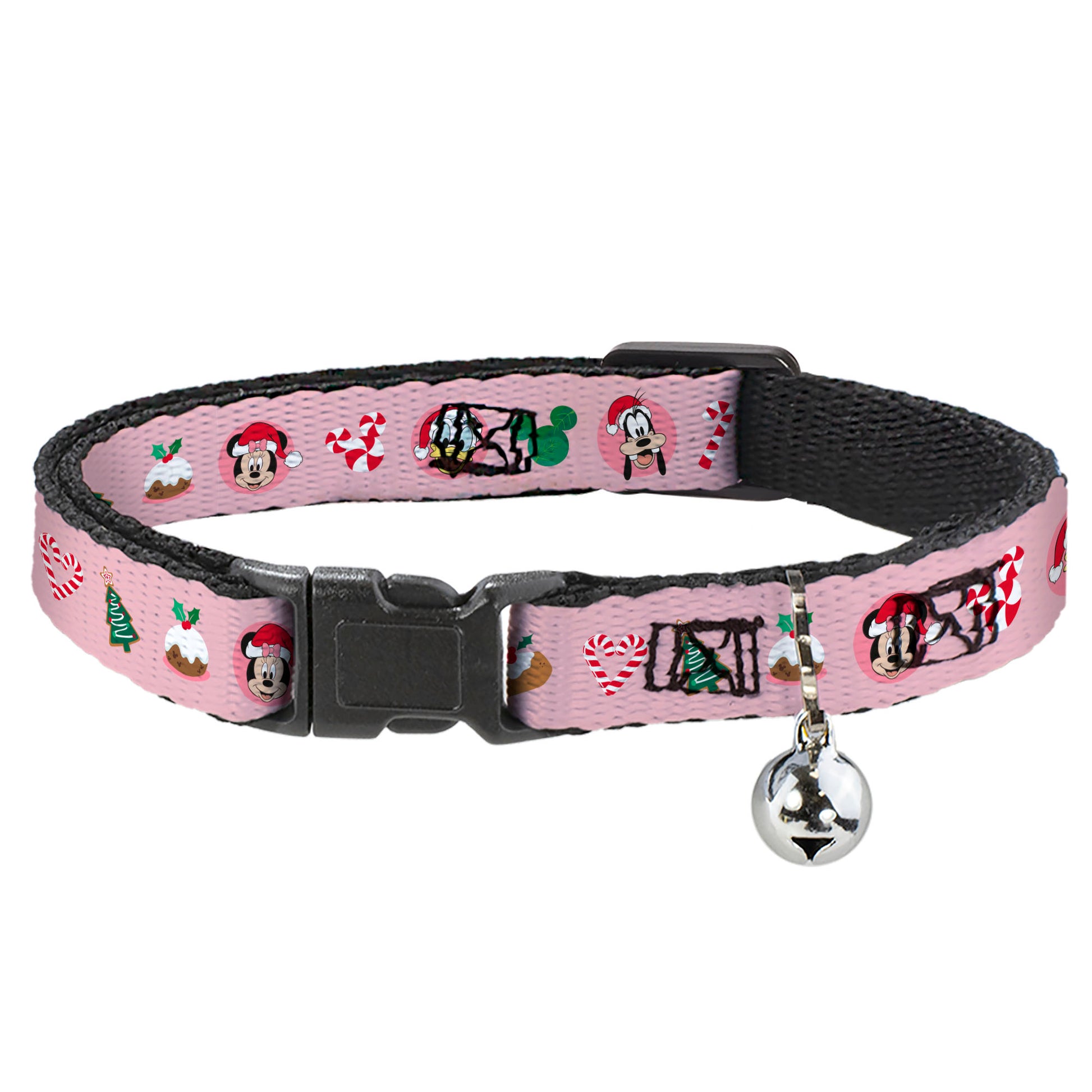 Breakaway Cat Collar with Bell - Christmas Holiday Mickey Donald and Goofy Faces and Icons Pink Breakaway Cat Collars Disney