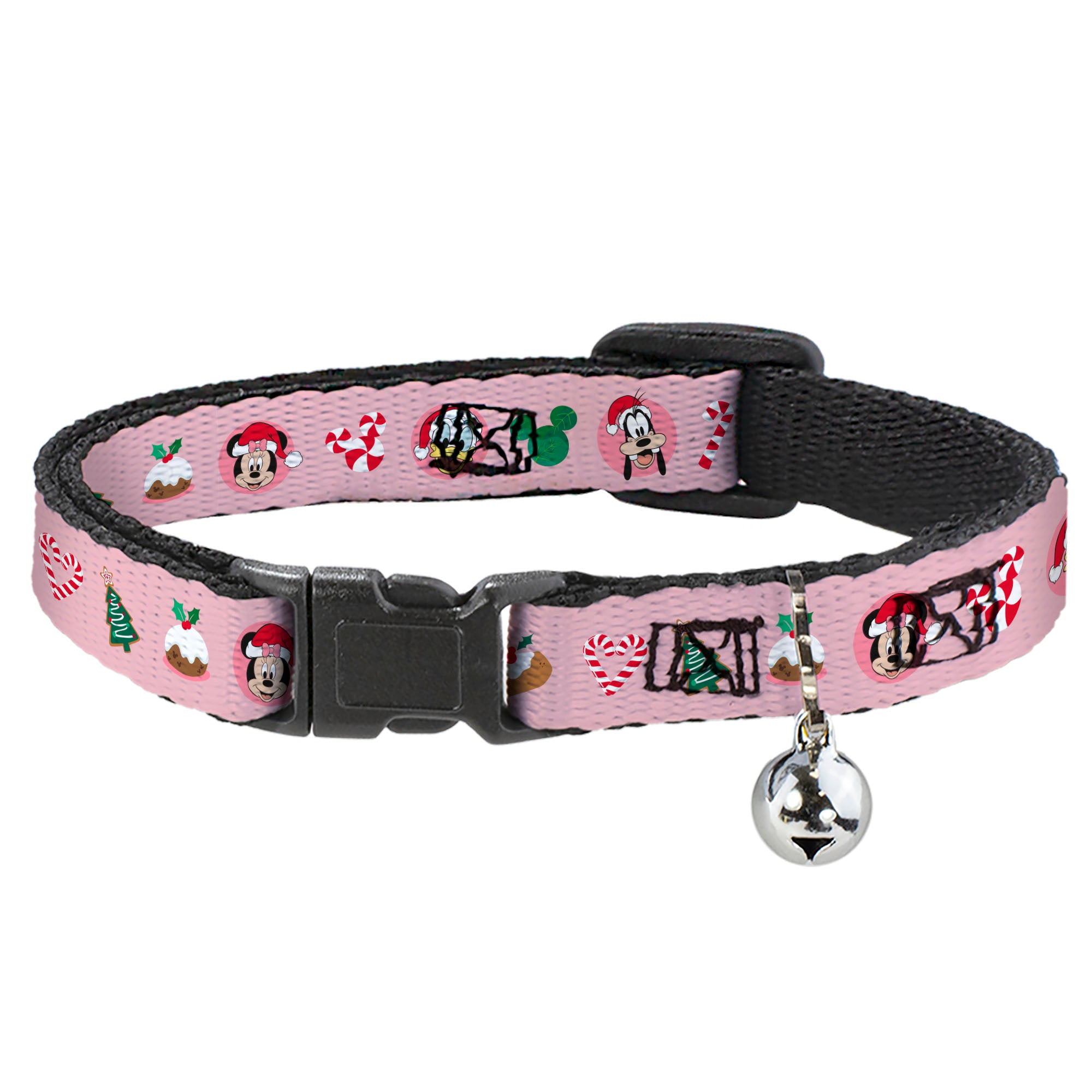 Breakaway Cat Collar with Bell - Christmas Holiday Mickey Donald and Goofy Faces and Icons Pink Breakaway Cat Collars Disney