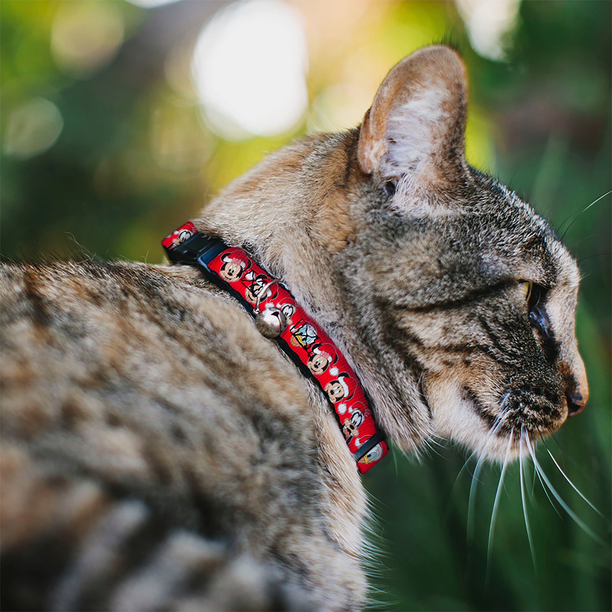 Breakaway Cat Collar with Bell - Christmas Holiday Disney Santa Hat Characters Snowflakes Red Breakaway Cat Collars Disney
