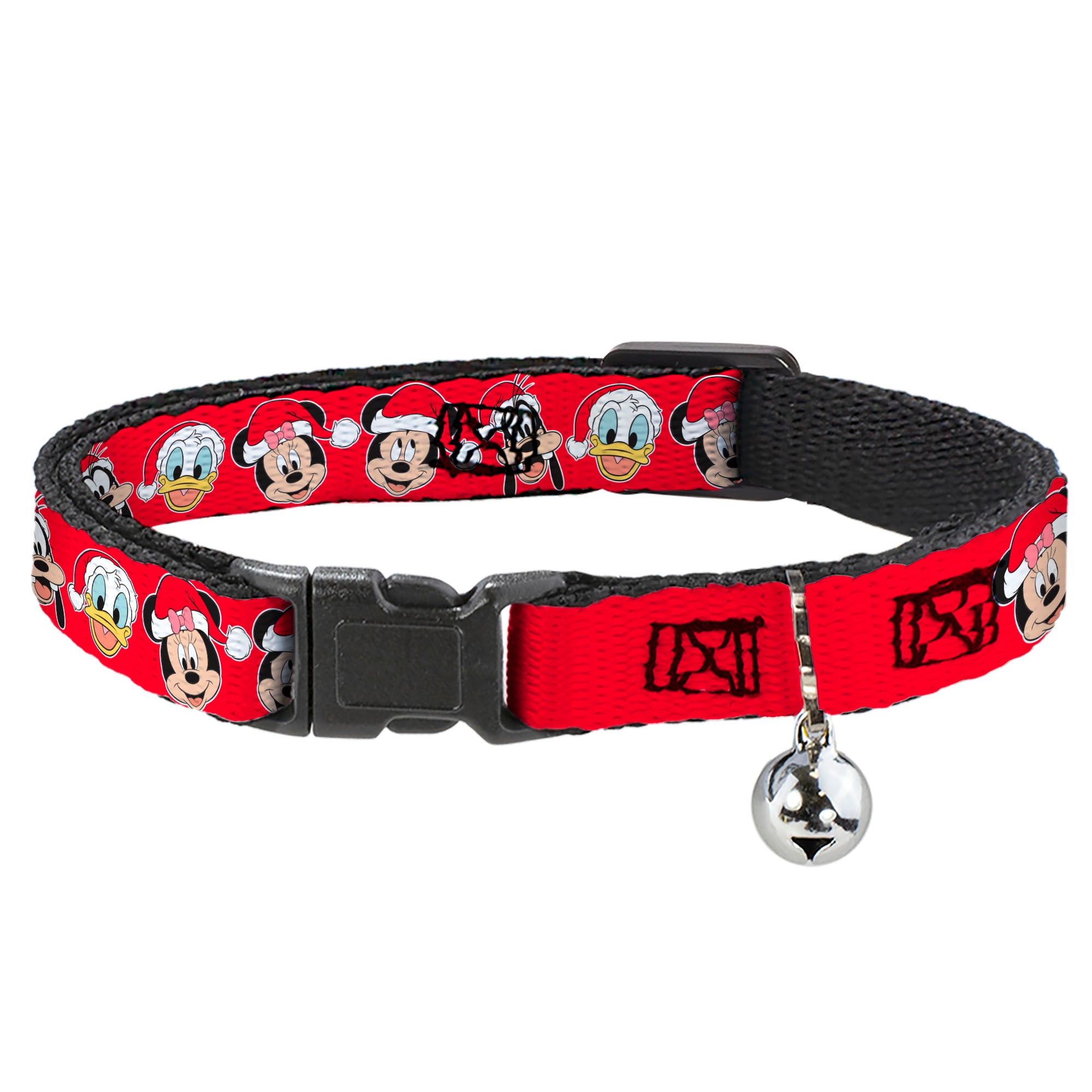 Breakaway Cat Collar with Bell - Christmas Holiday Disney Santa Hat Characters Snowflakes Red Breakaway Cat Collars Disney