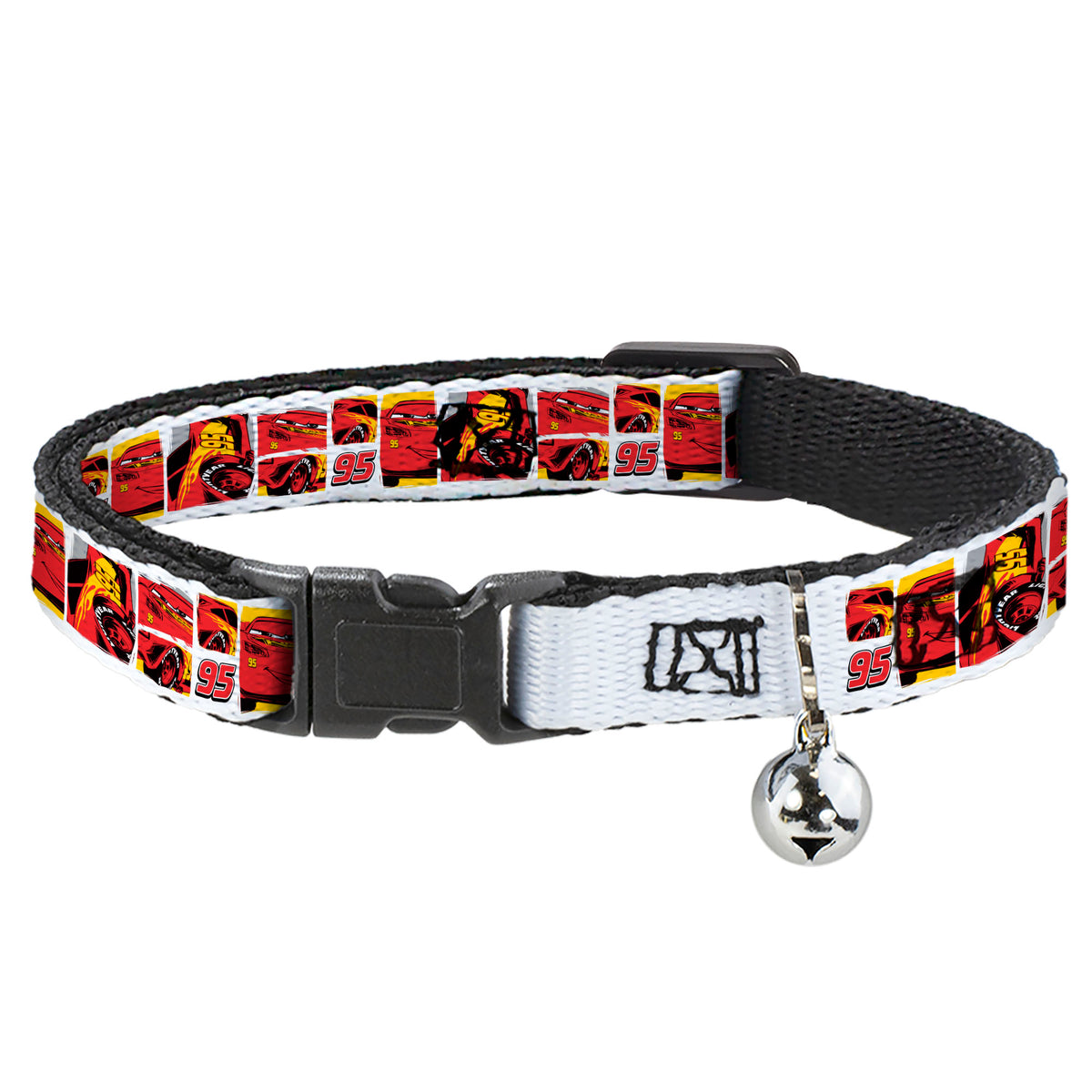 Breakaway Cat Collar with Bell - Cars Lightning McQueen Pose Blocks White/Red/Yellow Breakaway Cat Collars Disney
