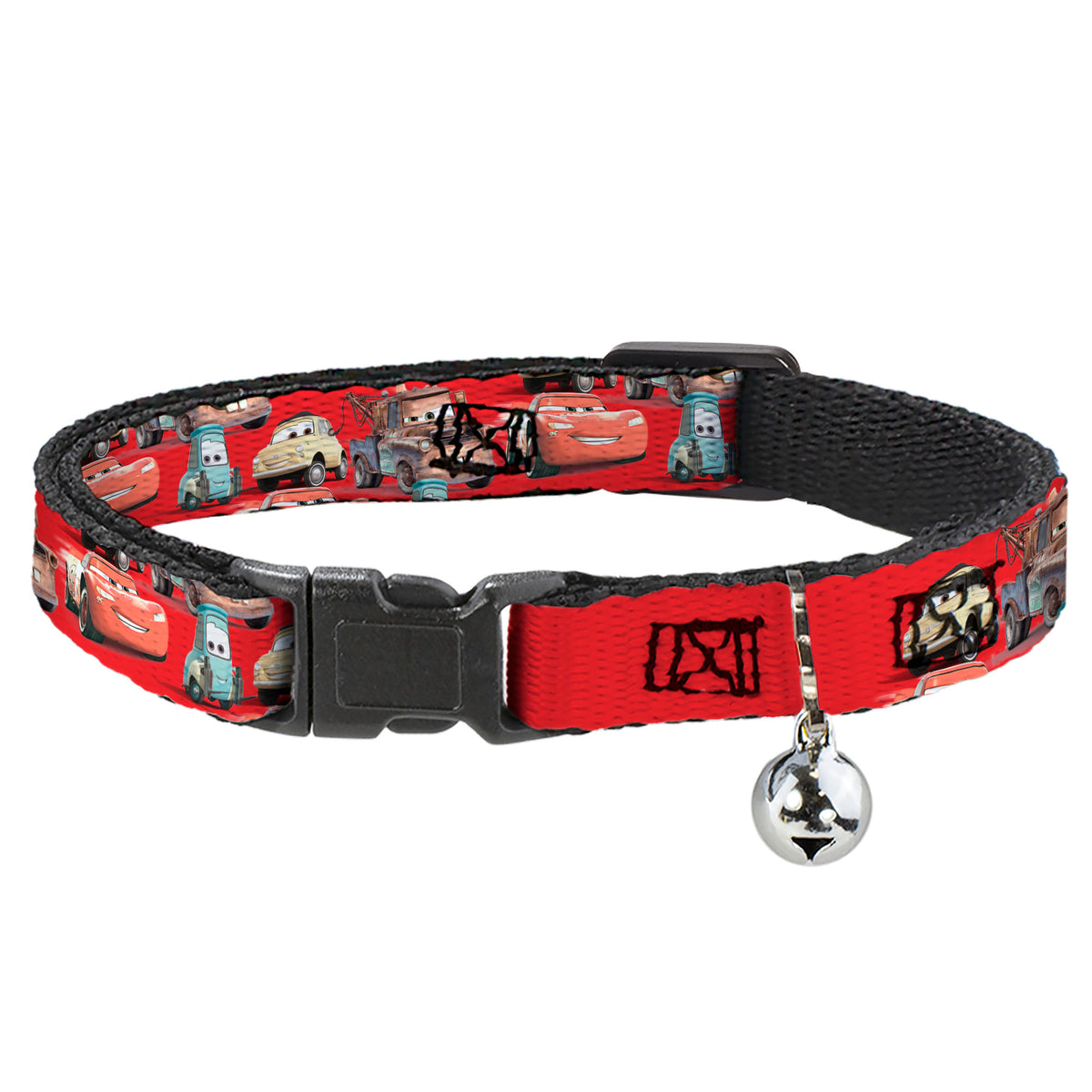 Breakaway Cat Collar with Bell - Cars Four Character Group Pose Red Breakaway Cat Collars Disney