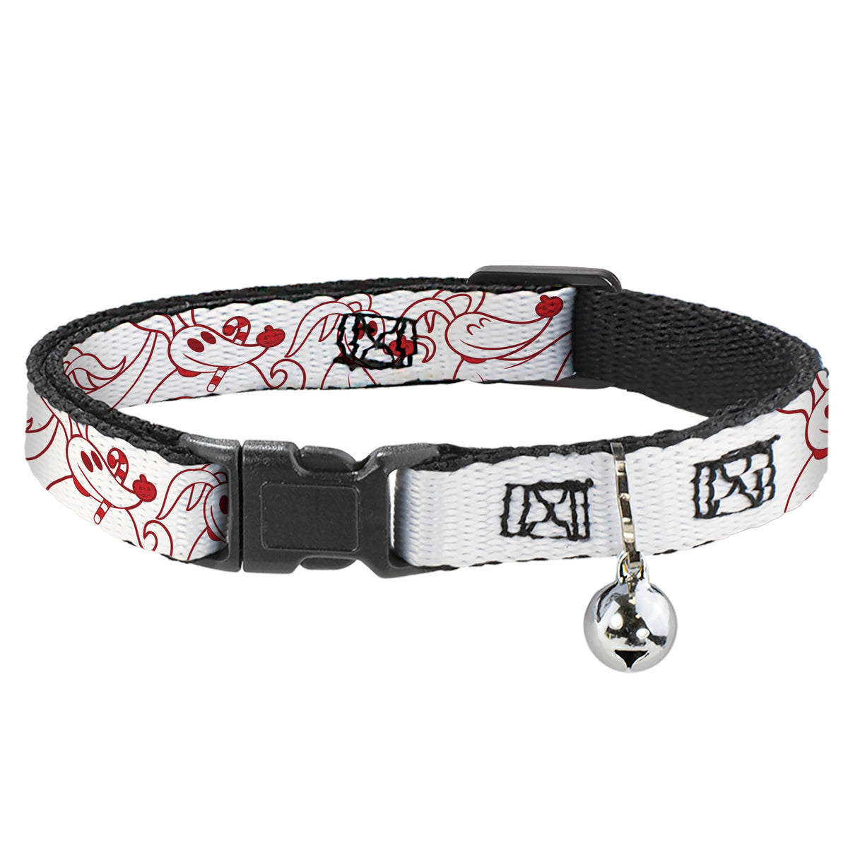 Breakaway Cat Collar with Bell - The Nightmare Before Christmas Zero Candy Cane Poses White/Reds Cat Collars Breakaway Side Release Disney