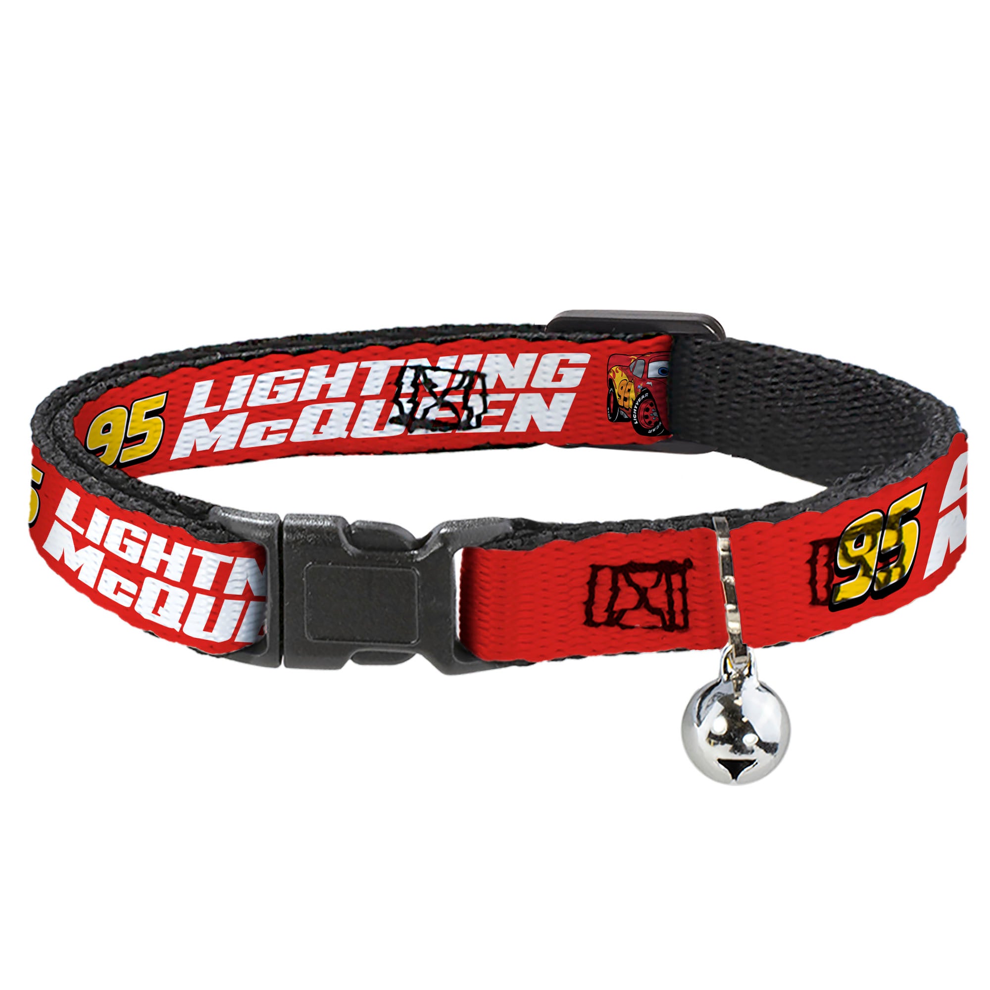 Breakaway Cat Collar with Bell - Cars 95 LIGHTNING MCQUEEN Text and Pose Red