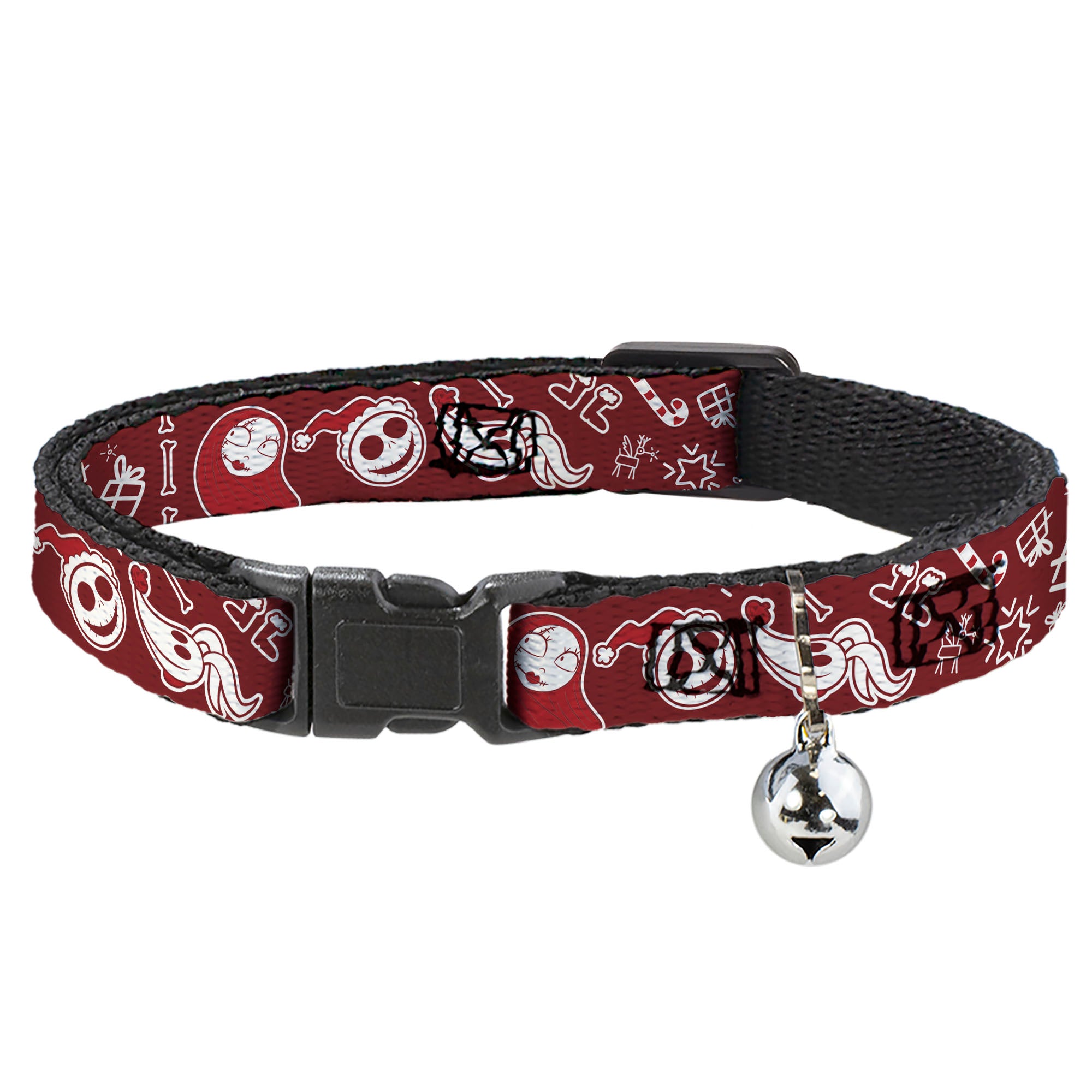 Breakaway Cat Collar with Bell - The Nightmare Before Christmas Icons Collage Burgundy/Reds