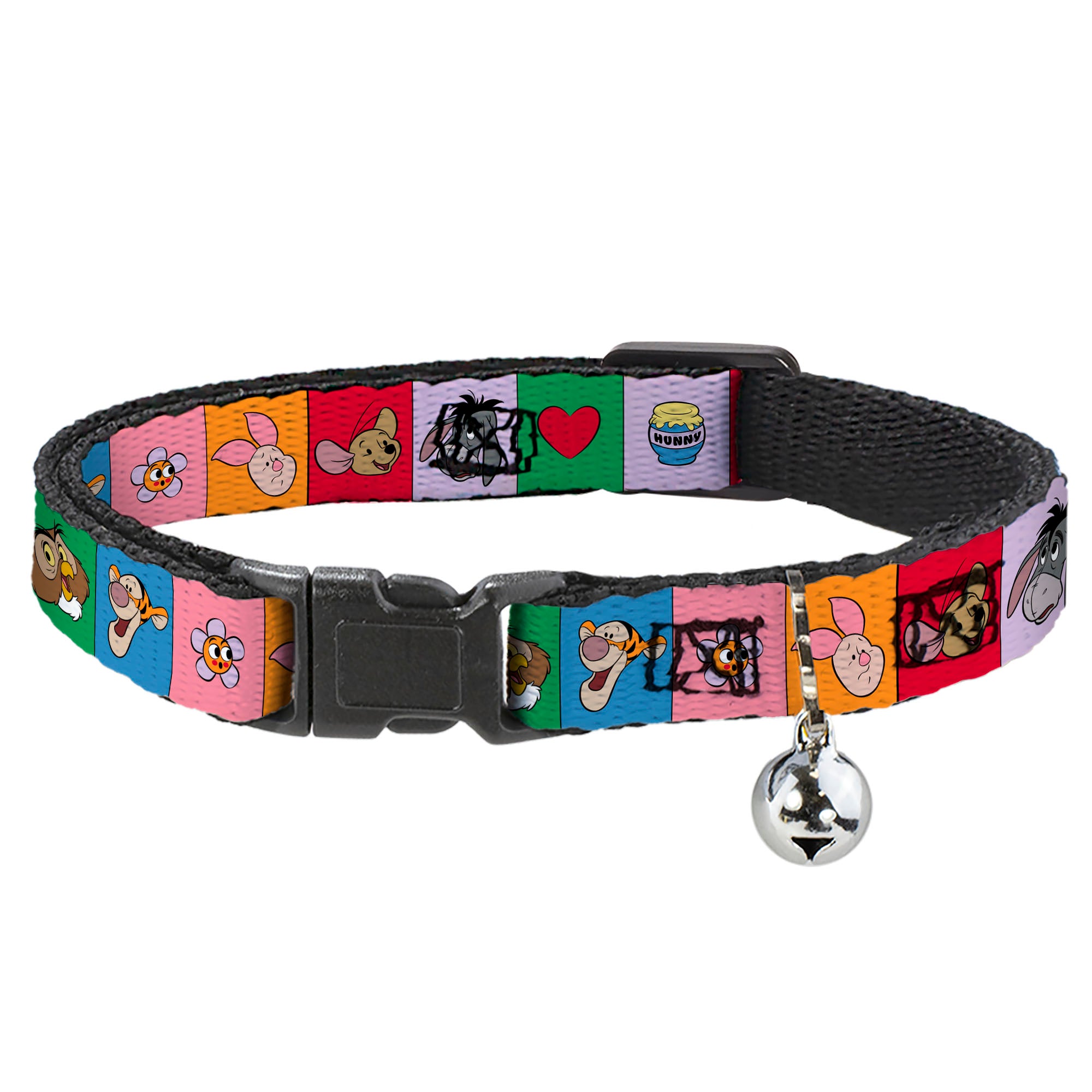 Breakaway Cat Collar with Bell - Winnie the Pooh and Friends and Icons Blocks Multi Color