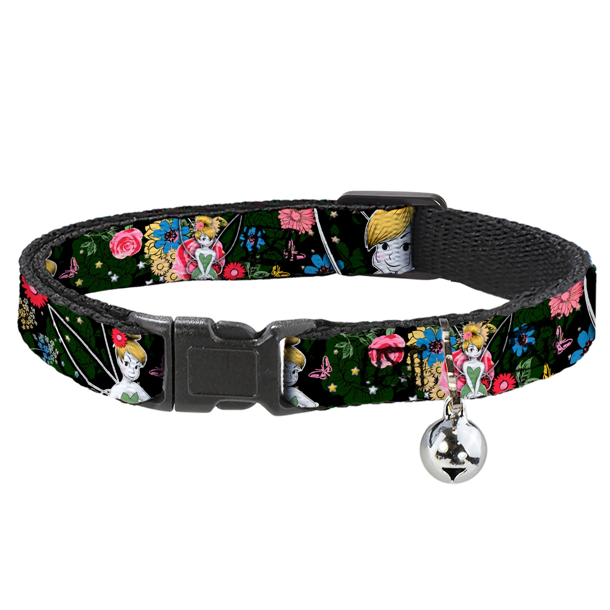 Cat Collar Breakaway - Tinker Bell Poses Sleeping Floral Collage Breakaway Cat Collars Disney