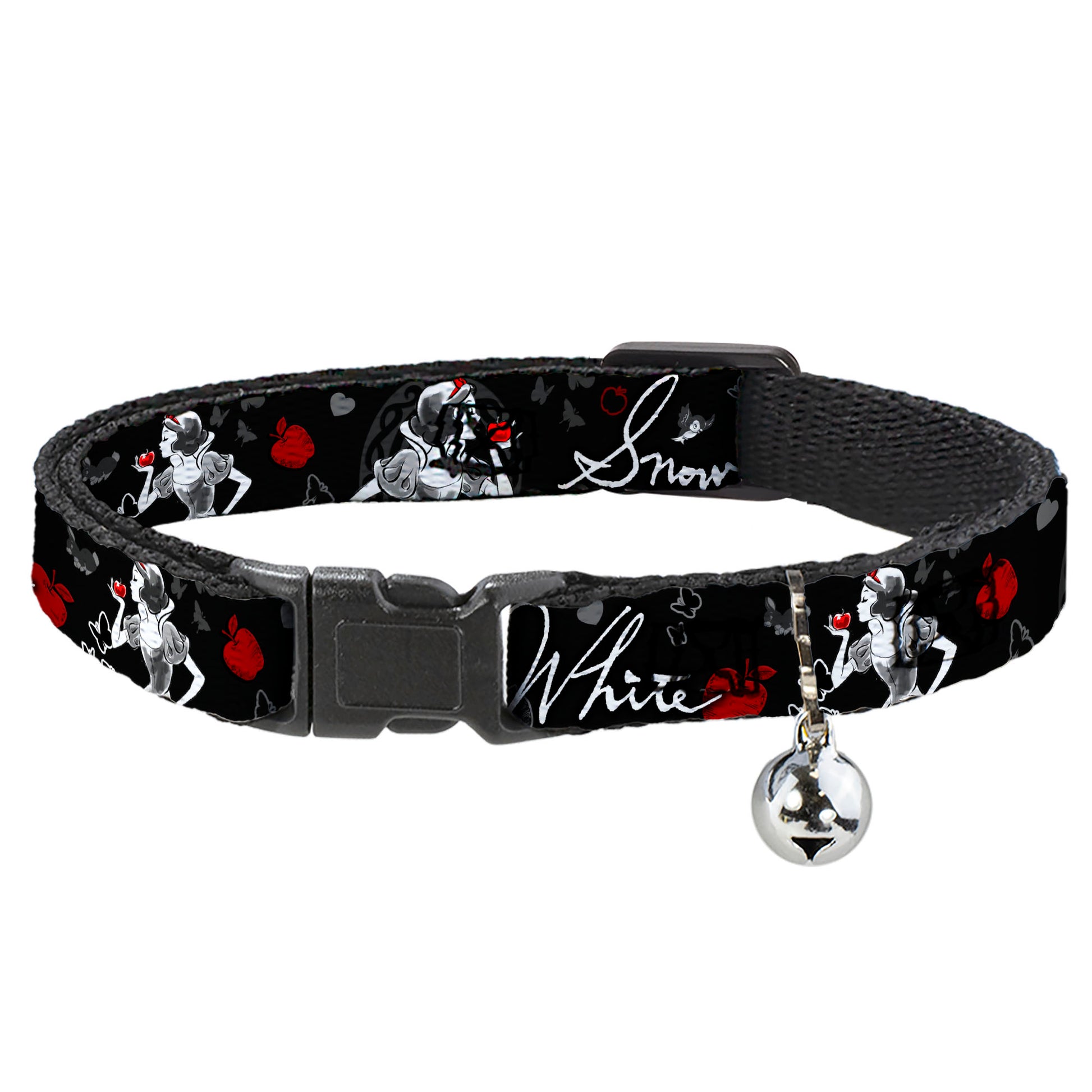 Cat Collar Breakaway - SNOW WHITE Apple Poses Butterflies Black Gray Red Breakaway Cat Collars Disney