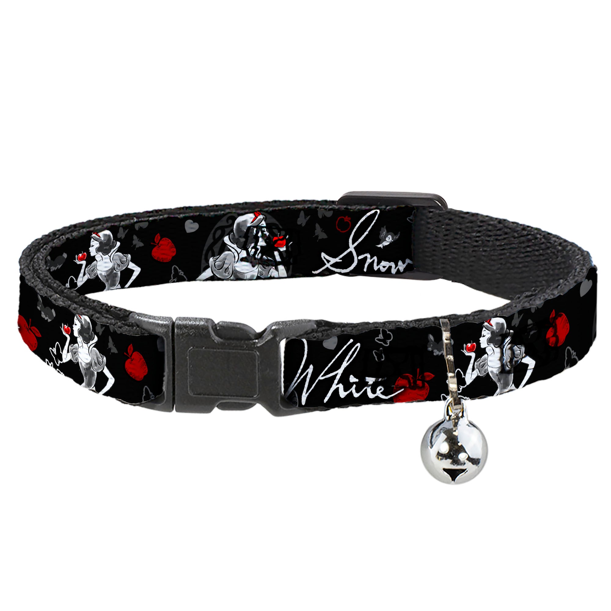 Cat Collar Breakaway - SNOW WHITE Apple Poses Butterflies Black Gray Red Breakaway Cat Collars Disney