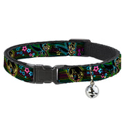 Cat Collar Breakaway - Electric Tinkerbell Poses Stripes Black Multi Neon Breakaway Cat Collars Disney