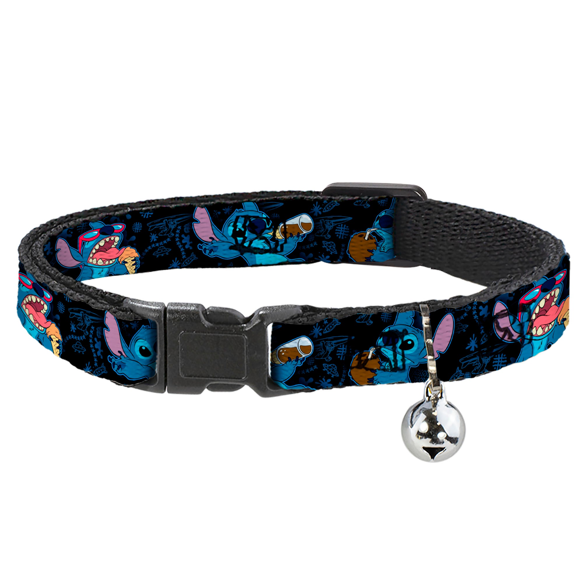 Cat Collar Breakaway - Stitch Snacking Poses Black Blue Breakaway Cat Collars Disney