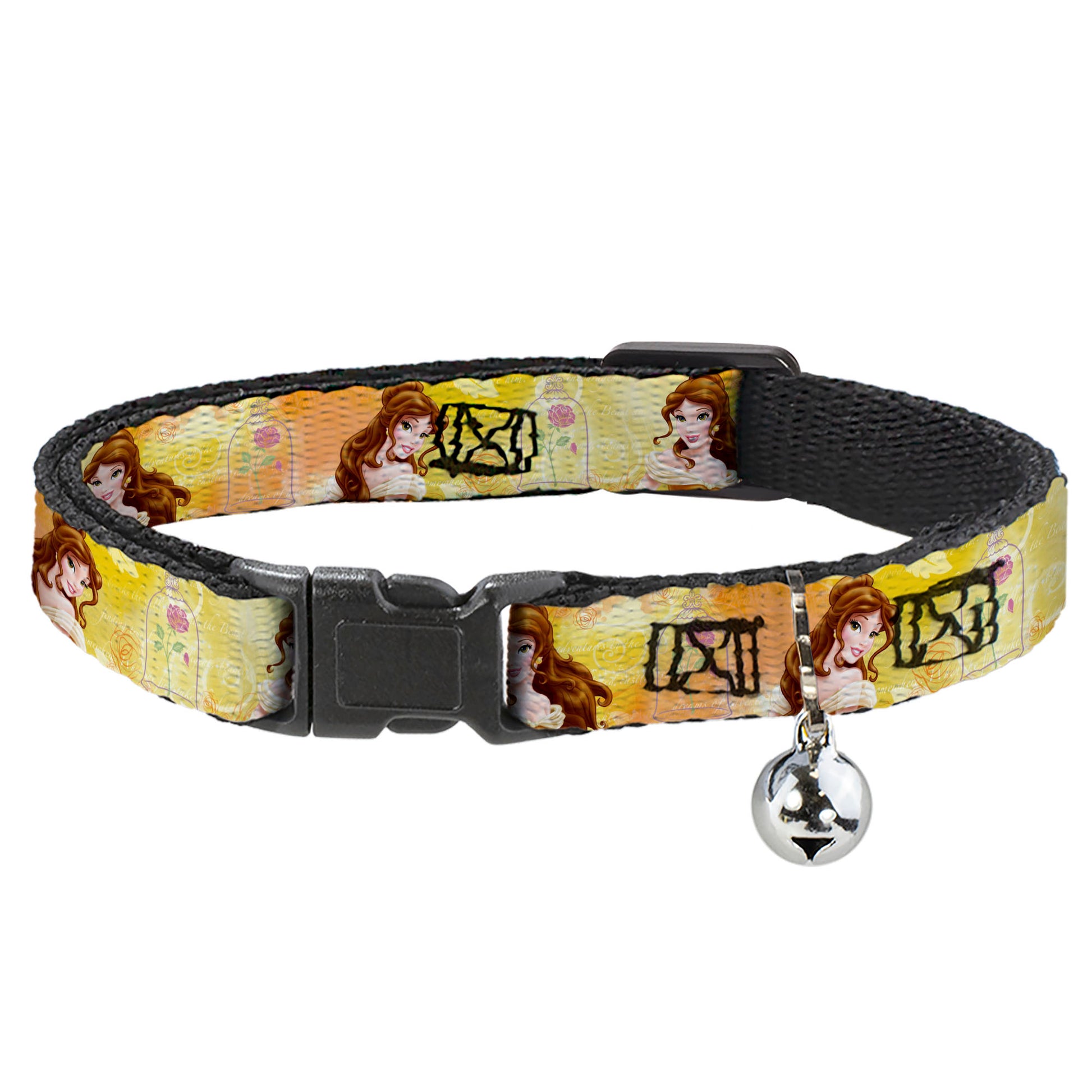Cat Collar Breakaway - Belle Poses Enchanted Rose Story Script Yellow Pinks Breakaway Cat Collars Disney
