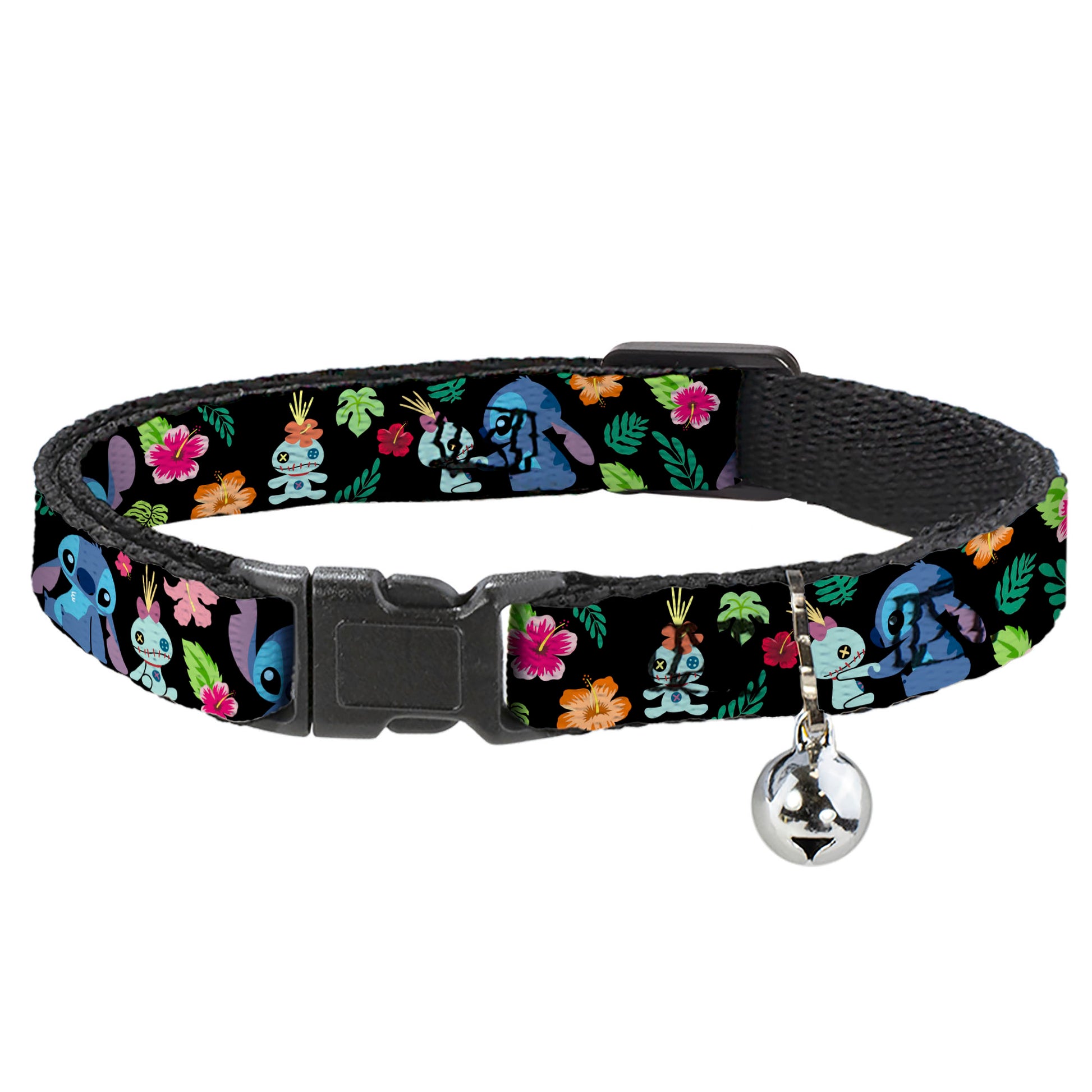 Breakaway Cat Collar with Bell - Stitch & Scrump Poses/Tropical Flora Breakaway Cat Collars Disney