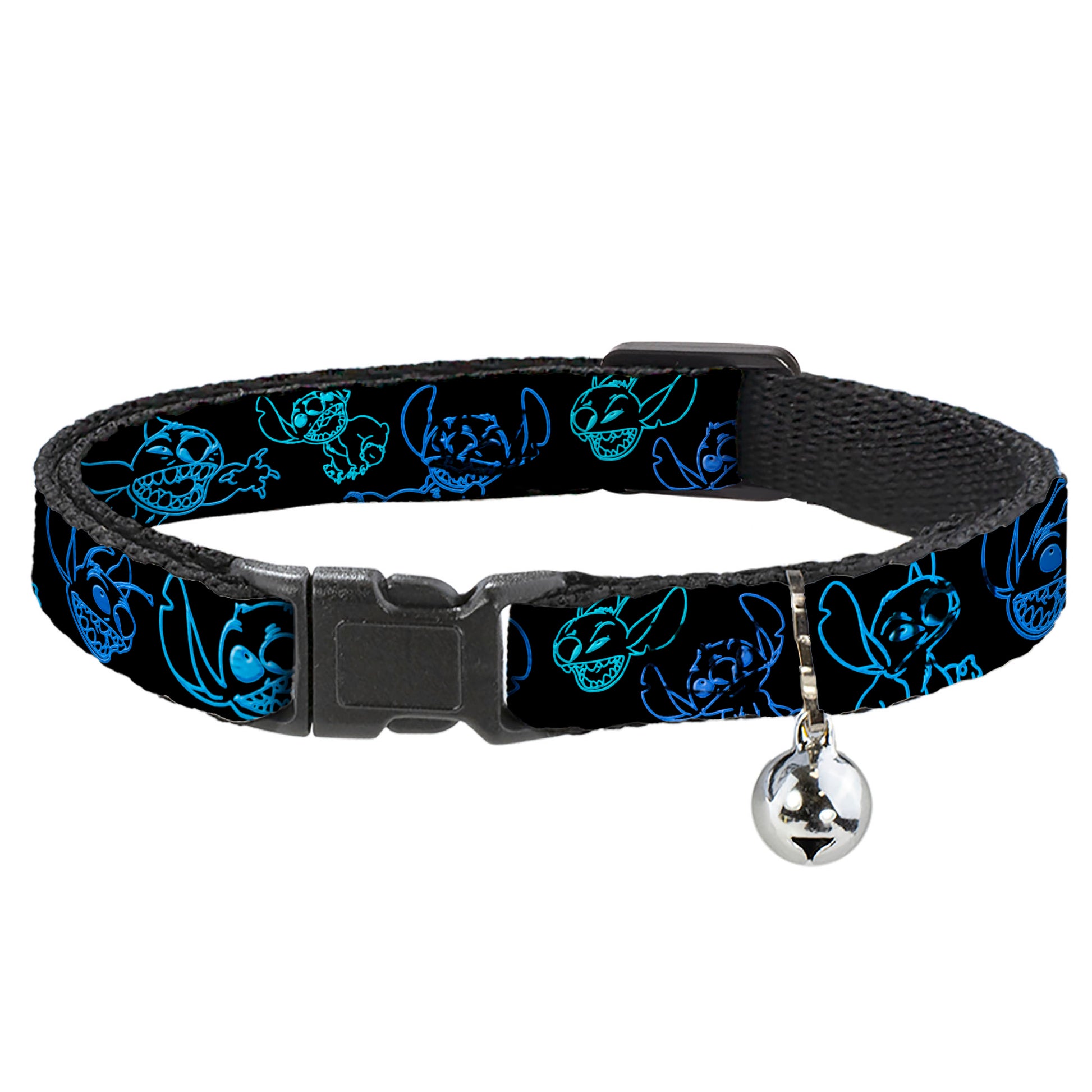 Breakaway Cat Collar with Bell - Electric Stitch Poses Black/Neon Blue Breakaway Cat Collars Disney