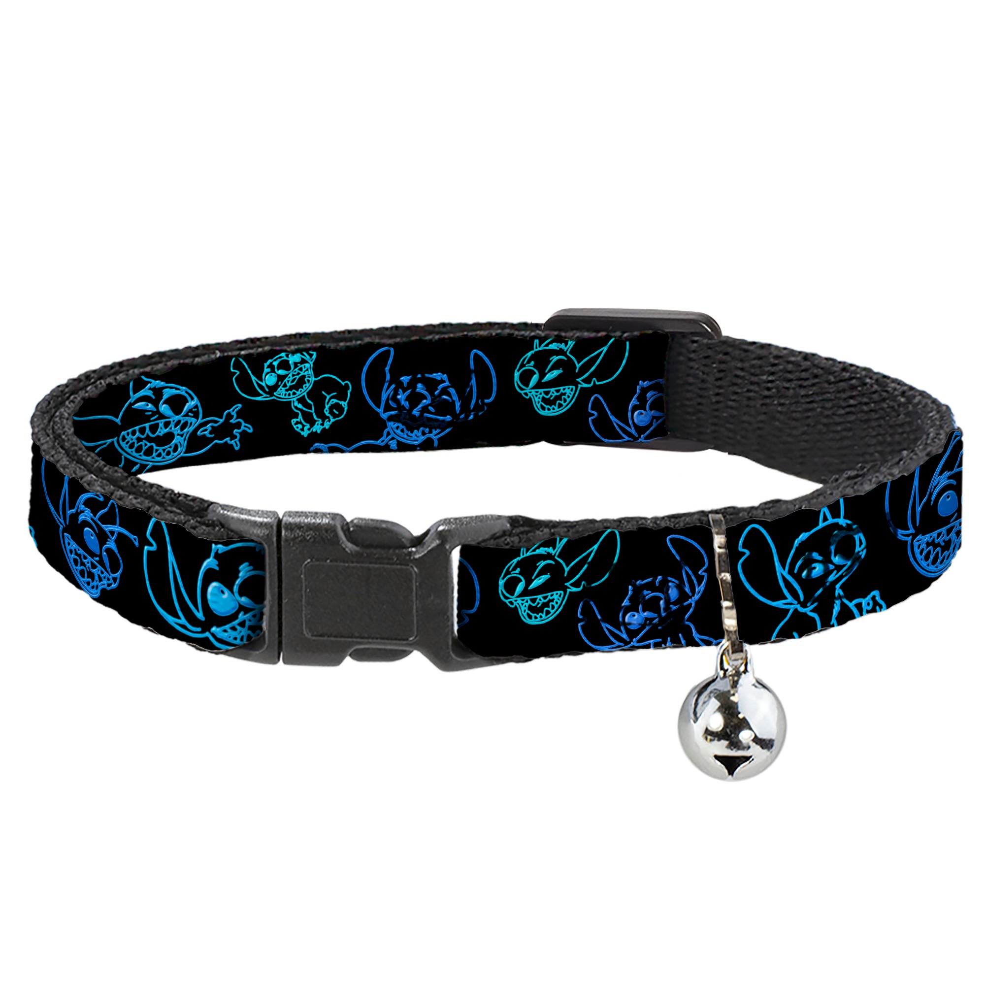 Breakaway Cat Collar with Bell - Electric Stitch Poses Black/Neon Blue Breakaway Cat Collars Disney