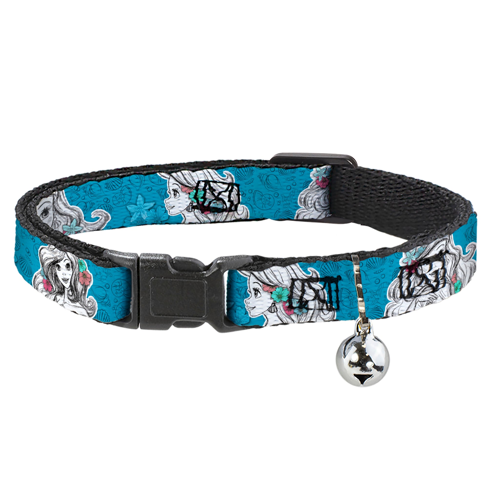 Cat Collar Breakaway - Ariel Poses Shells Sketch Blue White Breakaway Cat Collars Disney