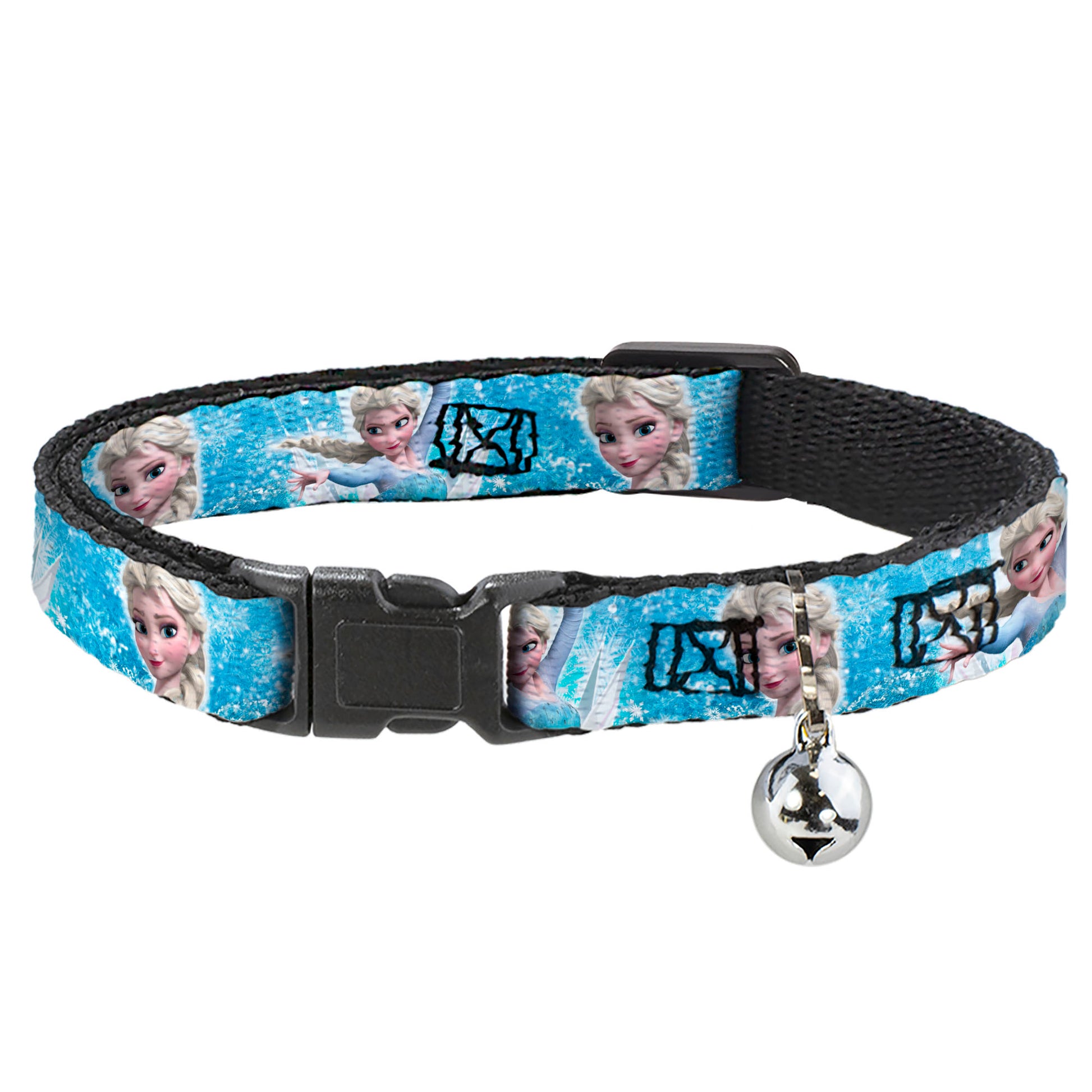 Cat Collar Breakaway - Frozen Elsa Face Action Pose Snowflakes Blues White Breakaway Cat Collars Disney
