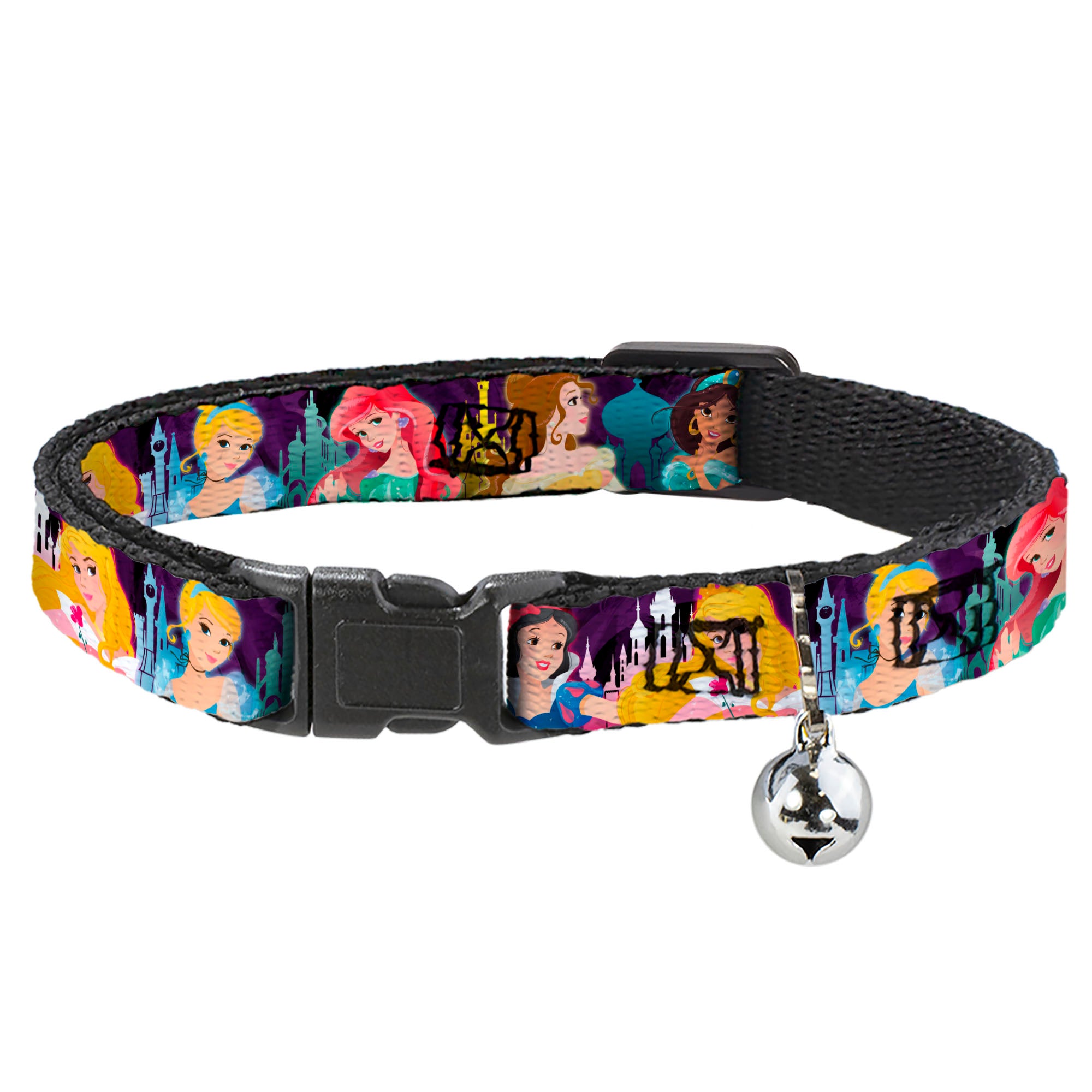 Cat Collar Breakaway - Disney Princess Poses Castle Silhouettes Purples Multi Color Breakaway Cat Collars Disney