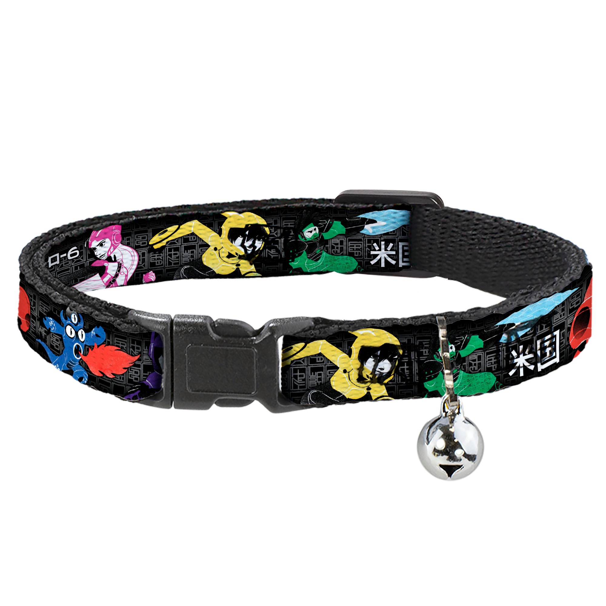 Cat Collar Breakaway - Big Hero 6 Group Action Pose Name Blocks Black Gray Multi Color Breakaway Cat Collars Disney