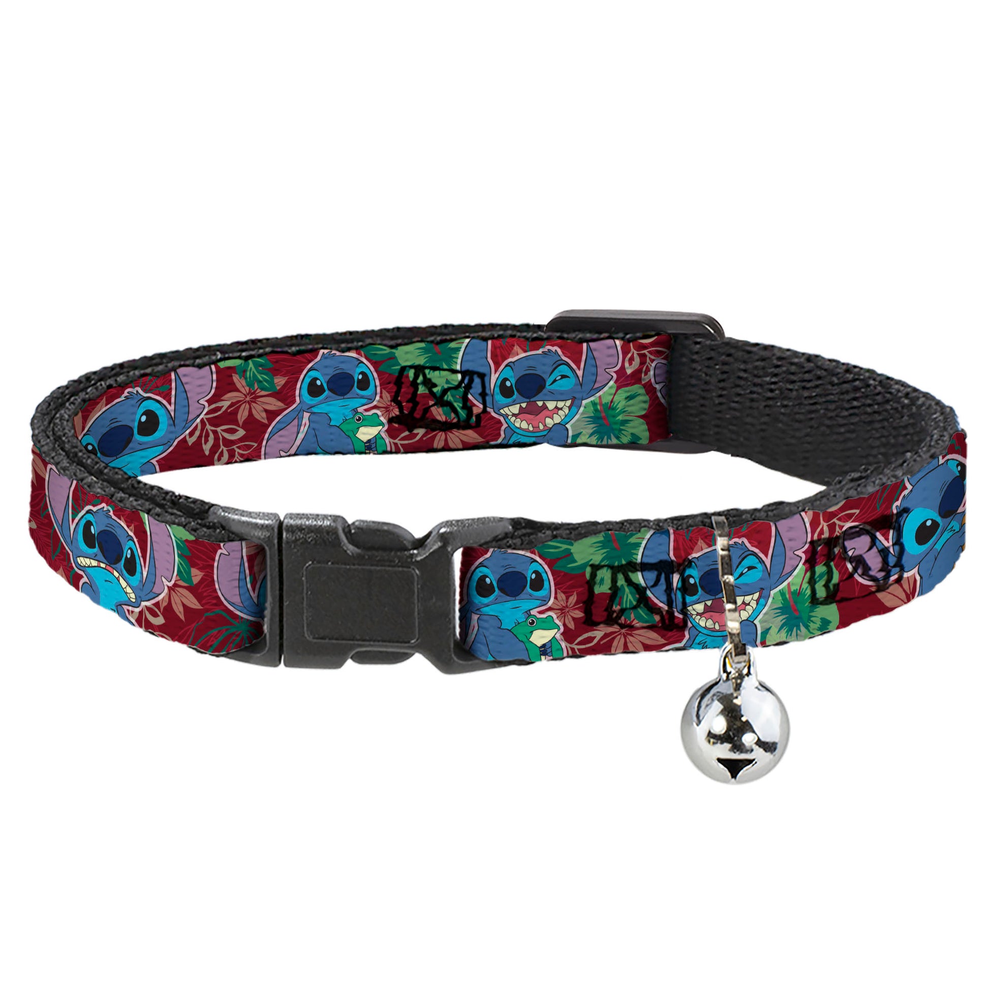 Cat Collar Breakaway - Stitch 6-Expressions Tropical Flora Burgundy Reds Greens Breakaway Cat Collars Disney