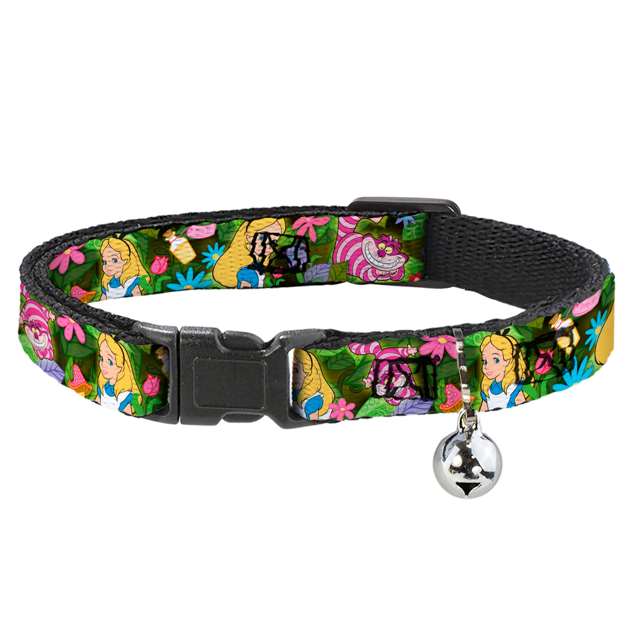 Cat Collar Breakaway - Alice & Cheshire Cat Poses Flowers Breakaway Cat Collars Disney