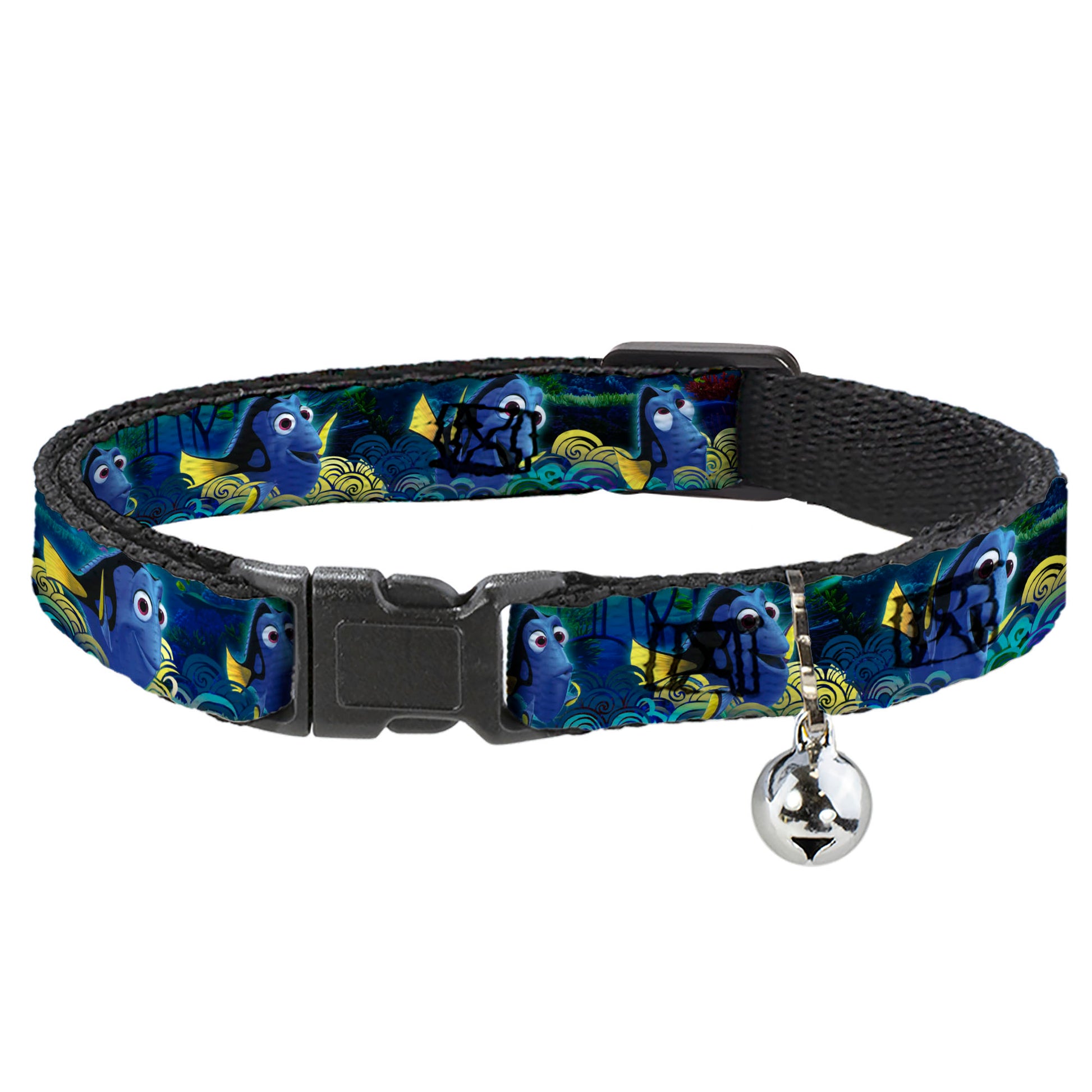 Cat Collar Breakaway - Dory Poses Swirls Blues Yellows Breakaway Cat Collars Disney