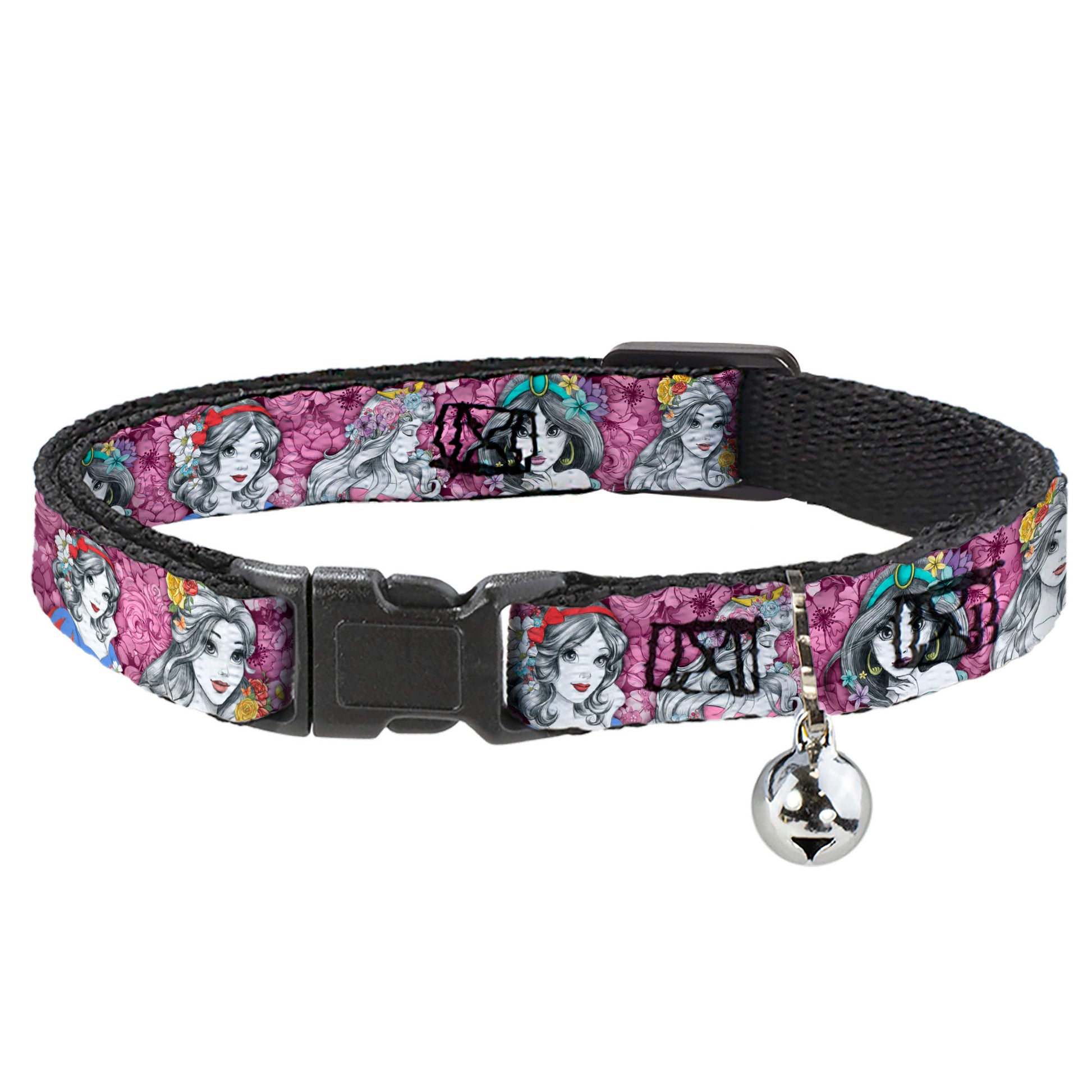 Cat Collar Breakaway - Princess Sketch Poses Floral Collage Pinks Grays Breakaway Cat Collars Disney