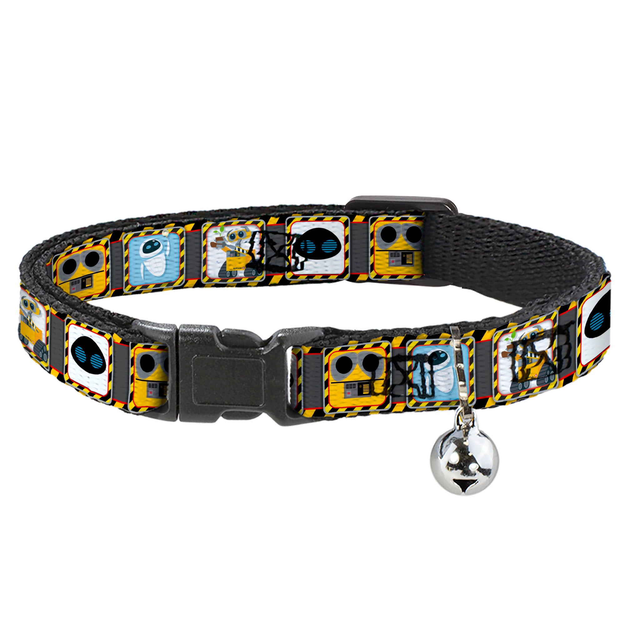 Cat Collar Breakaway - WALL-E & EVE Pose Face Hazard Blocks Gray Yellow Black Breakaway Cat Collars Disney