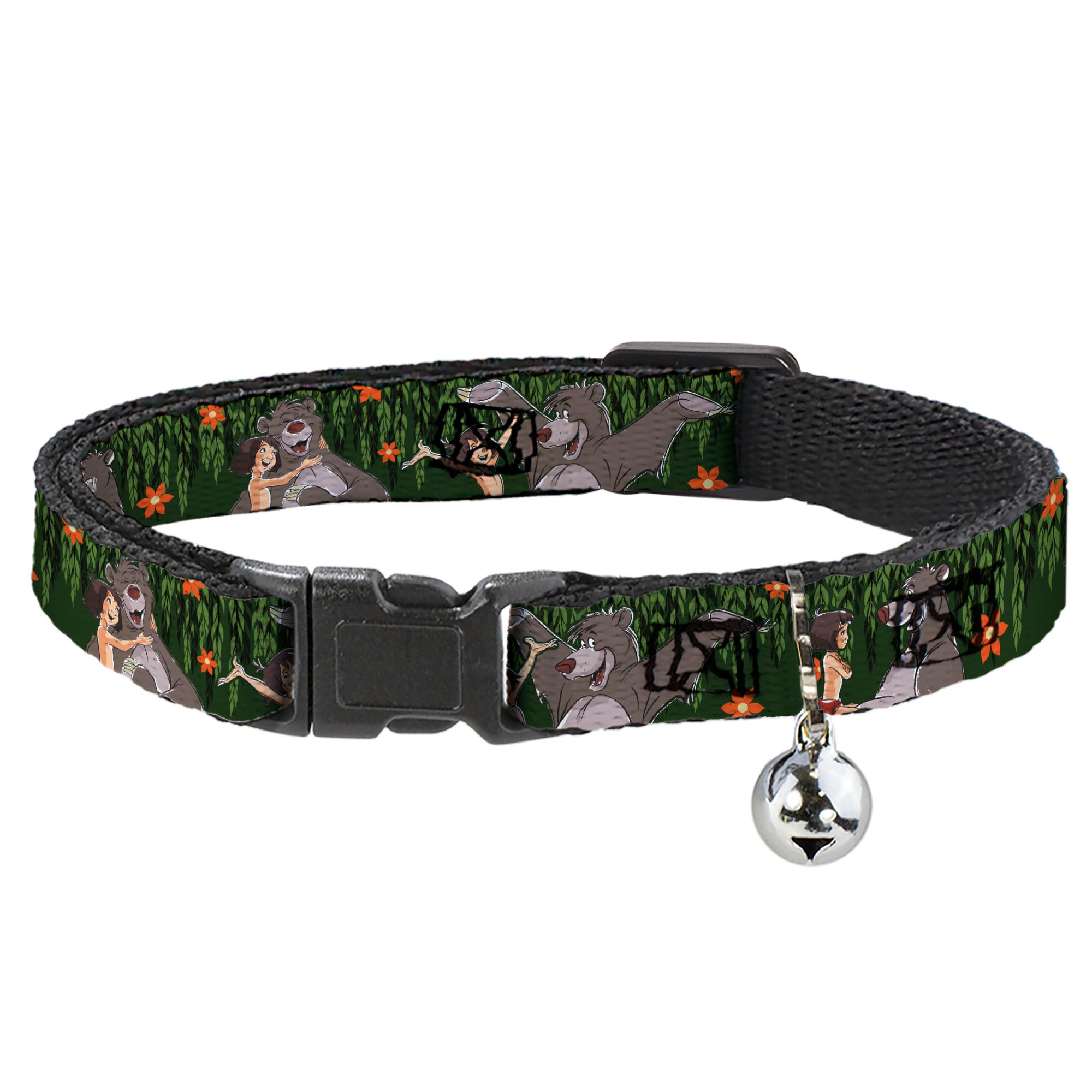 Cat Collar Breakaway - Mowgli & Baloo 3-Poses Leaves Flowers Greens Orange Breakaway Cat Collars Disney