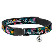 Cat Collar Breakaway - Alice Cheshire Cat Flowers Poses2 FOLLOW ME TO WONDERLAND Black Multi Color White Breakaway Cat Collars Disney