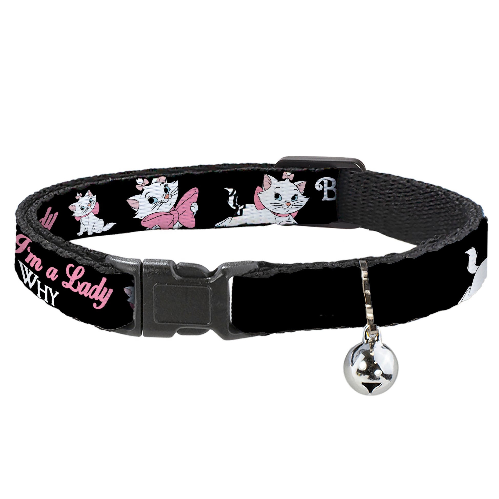 Cat Collar Breakaway - Aristocats Marie 3-Poses BECAUSE I'M A LADY THAT'S WHY Black White Pink Breakaway Cat Collars Disney