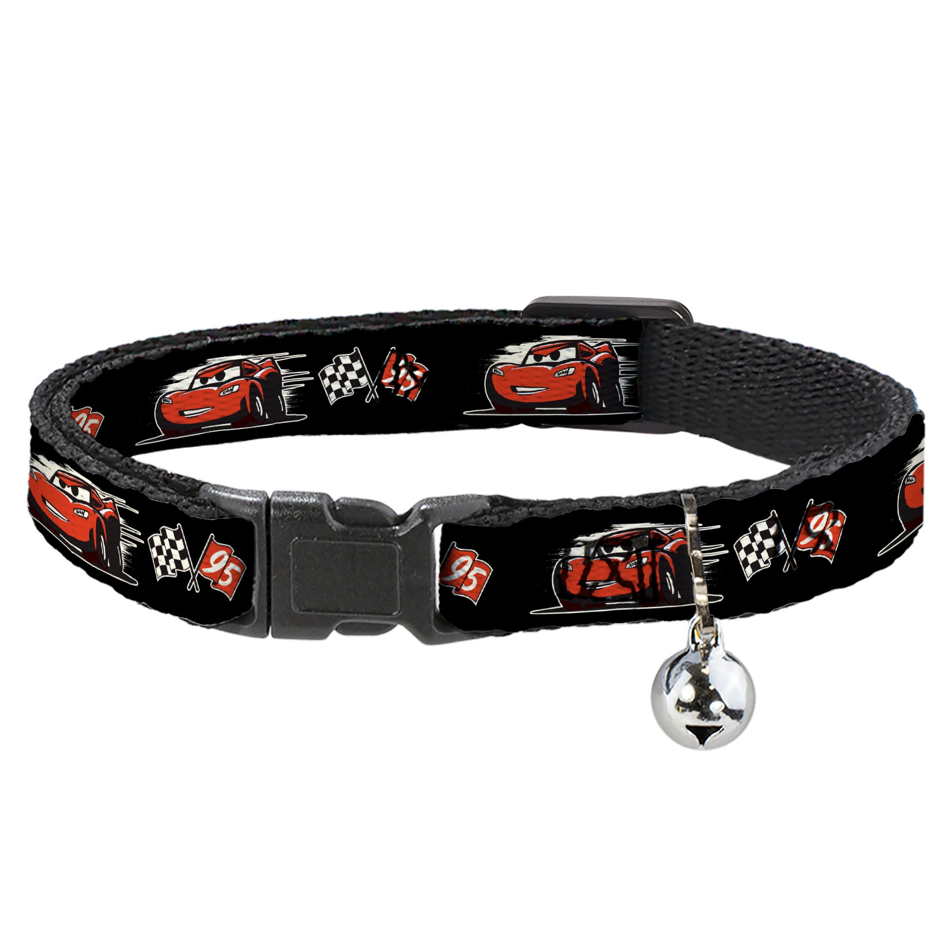 Cat Collar Breakaway - Cars 3 Lightning McQueen Caricature Race Flags Black White Red Breakaway Cat Collars Disney
