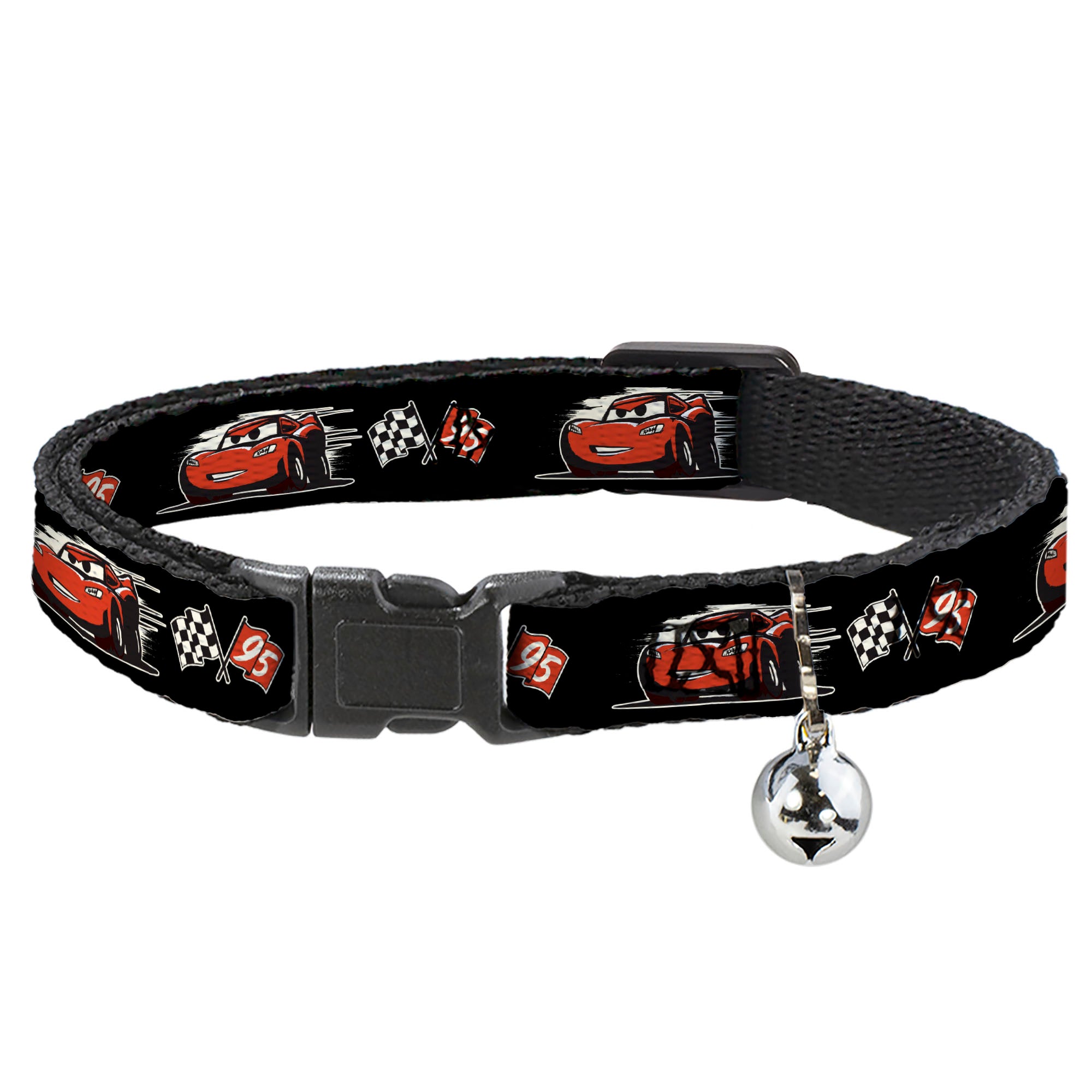 Cat Collar Breakaway - Cars 3 Lightning McQueen Caricature Race Flags Black White Red Breakaway Cat Collars Disney