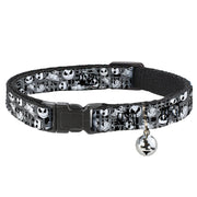 Cat Collar Breakaway - Nightmare Before Christmas Jack Expressions Scary Teddy Killer Duck Collage2 Plaid Black Gray White Breakaway Cat Collars Disney