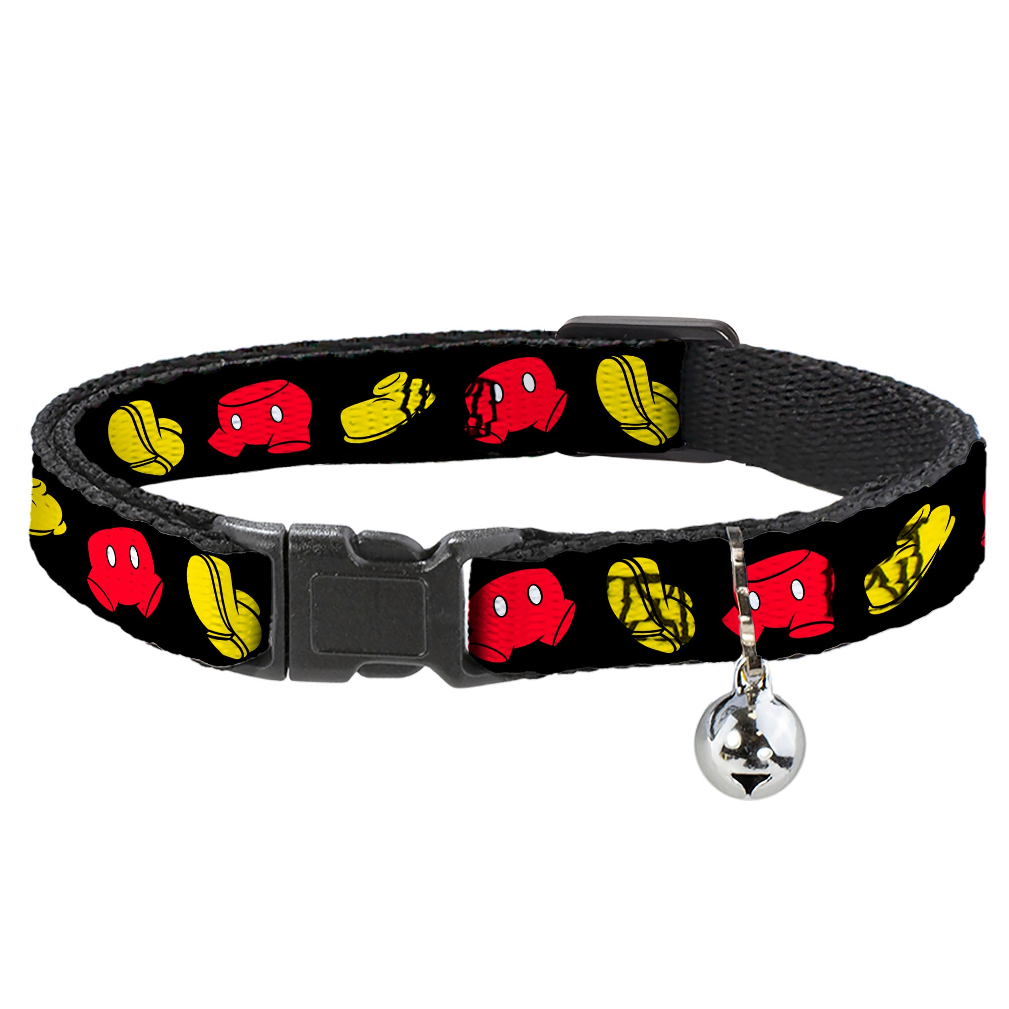 Breakaway Cat Collar with Bell - Mickey Mouse Shorts and Shoes Black/Red/Yellow Breakaway Cat Collars Disney