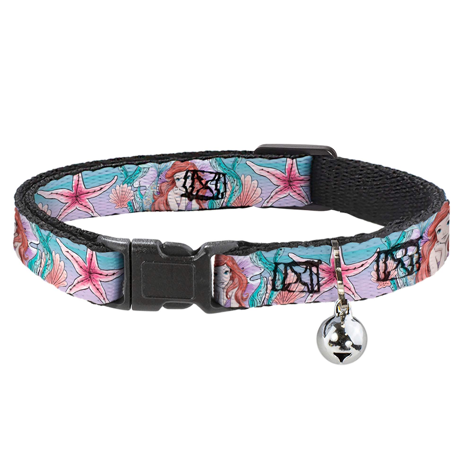 Cat Collar Breakaway - The Little Mermaid Ariel Sketch4 Pose Shells Kelp Blues Pinks Breakaway Cat Collars Disney