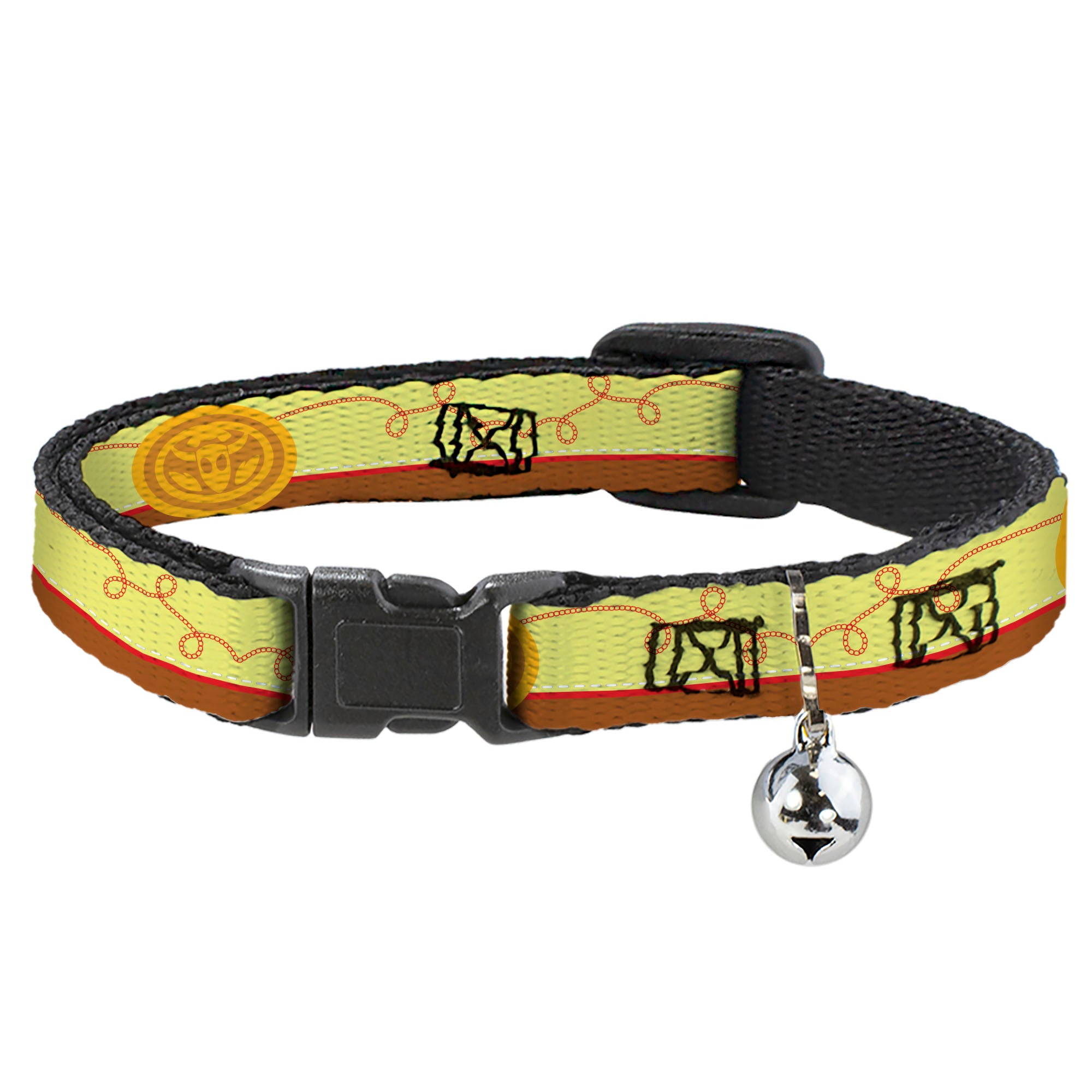 Breakaway Cat Collar with Bell - Toy Story Woody Bounding Cowboy Buckle Stripe Yellow/Red/Brown Breakaway Cat Collars Disney