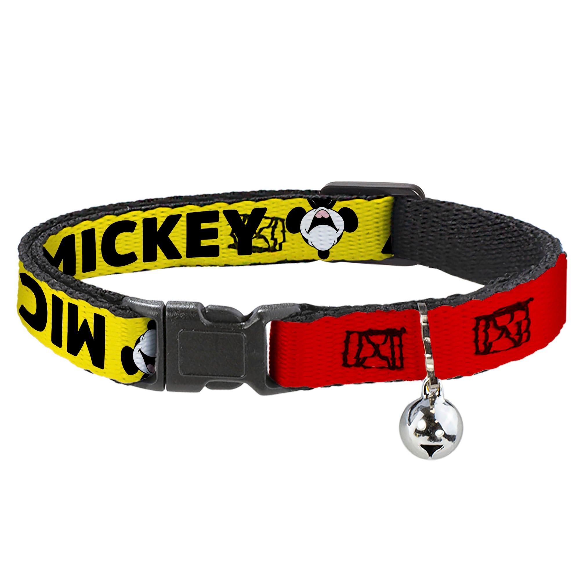Cat Collar Breakaway - MICKEY Smiling Up Pose Flip Buttons Yellow Black Red Breakaway Cat Collars Disney