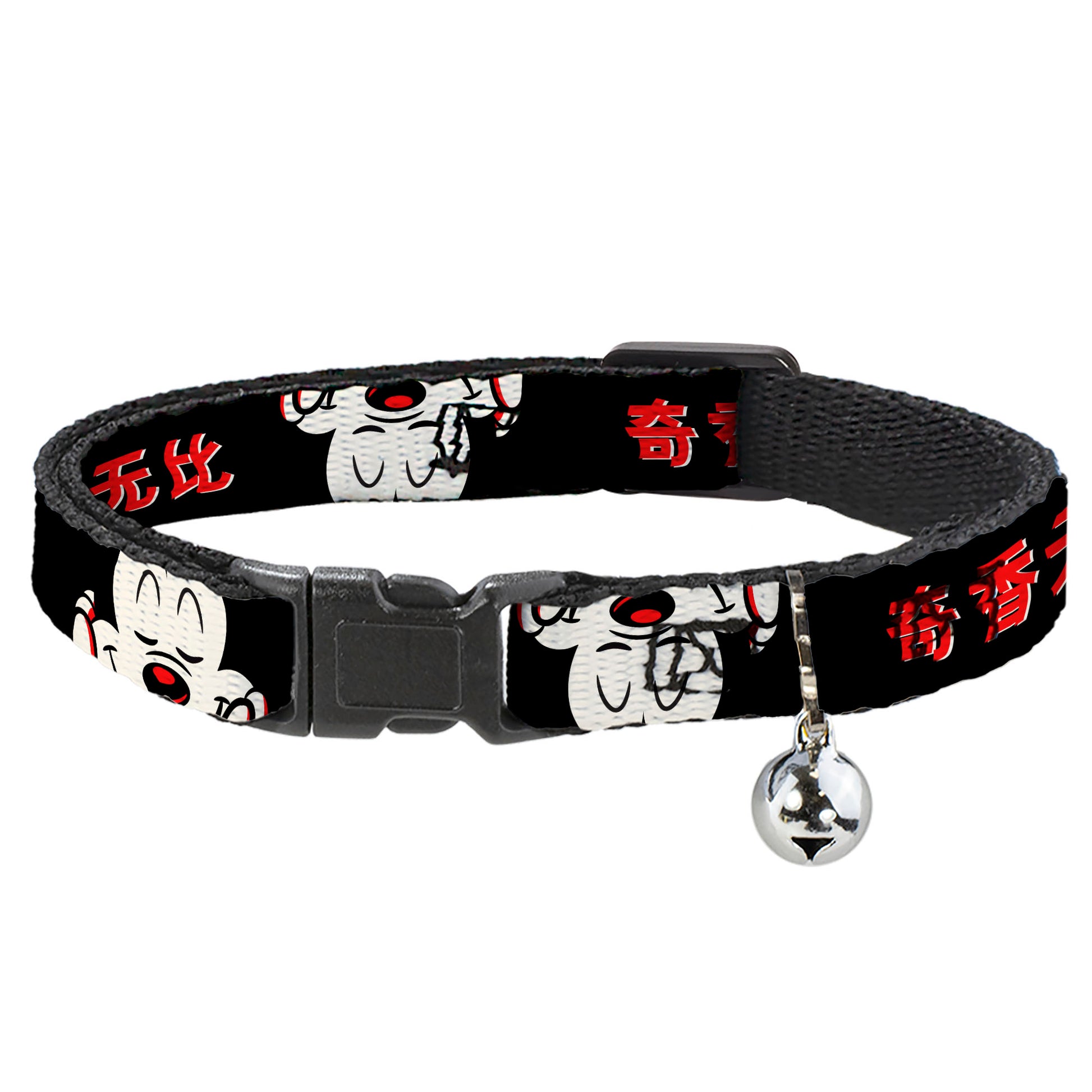 Breakaway Cat Collar with Bell - Mickey Mouse Smelling Pose Black/White/Reds Breakaway Cat Collars Disney