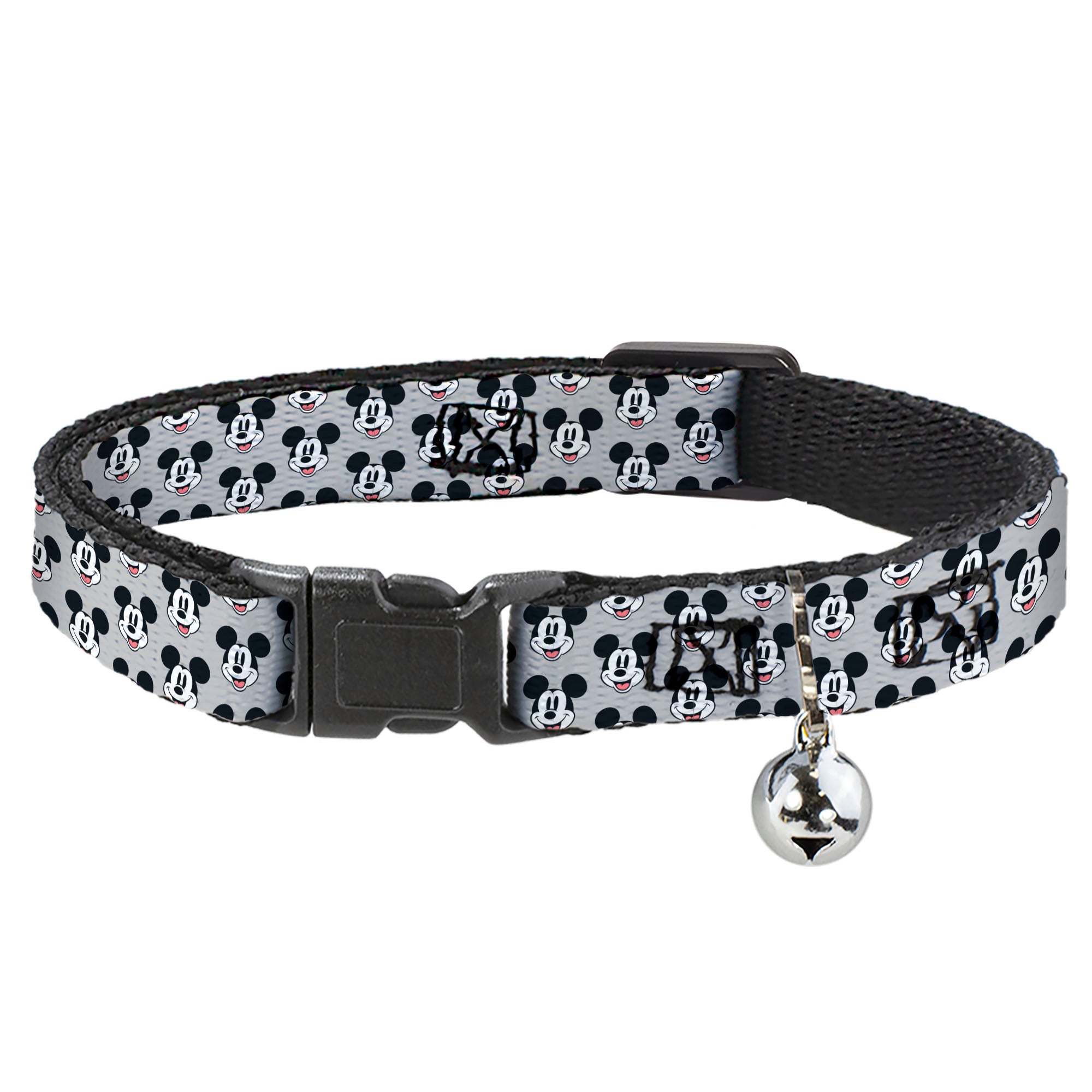 Breakaway Cat Collar with Bell - Mickey Mouse Smiling Face Monogram Gray Breakaway Cat Collars Disney